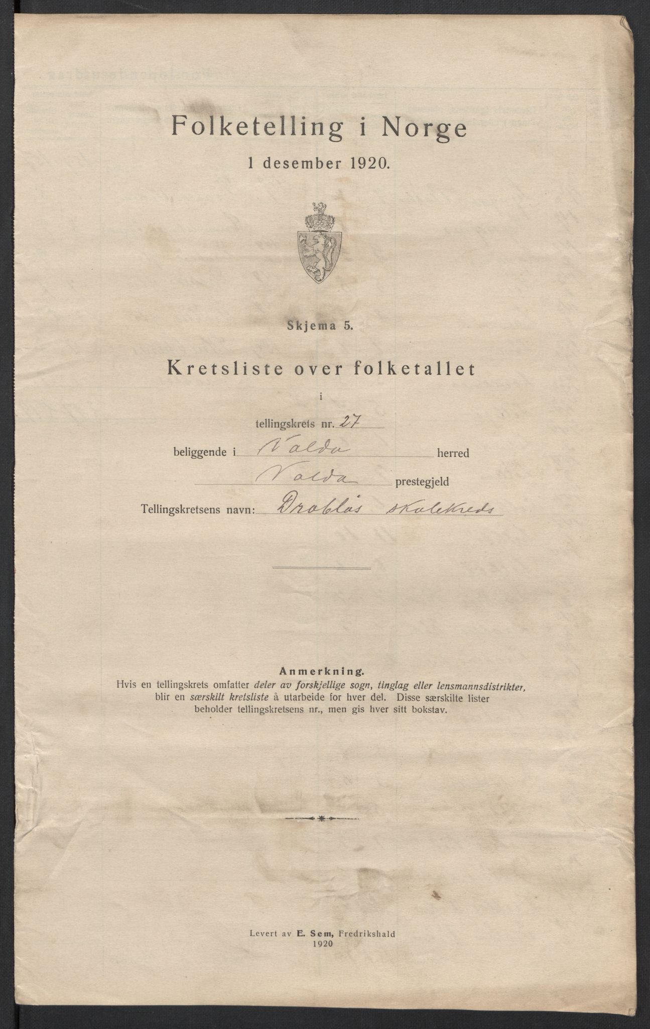 SAT, 1920 census for Volda, 1920, p. 84