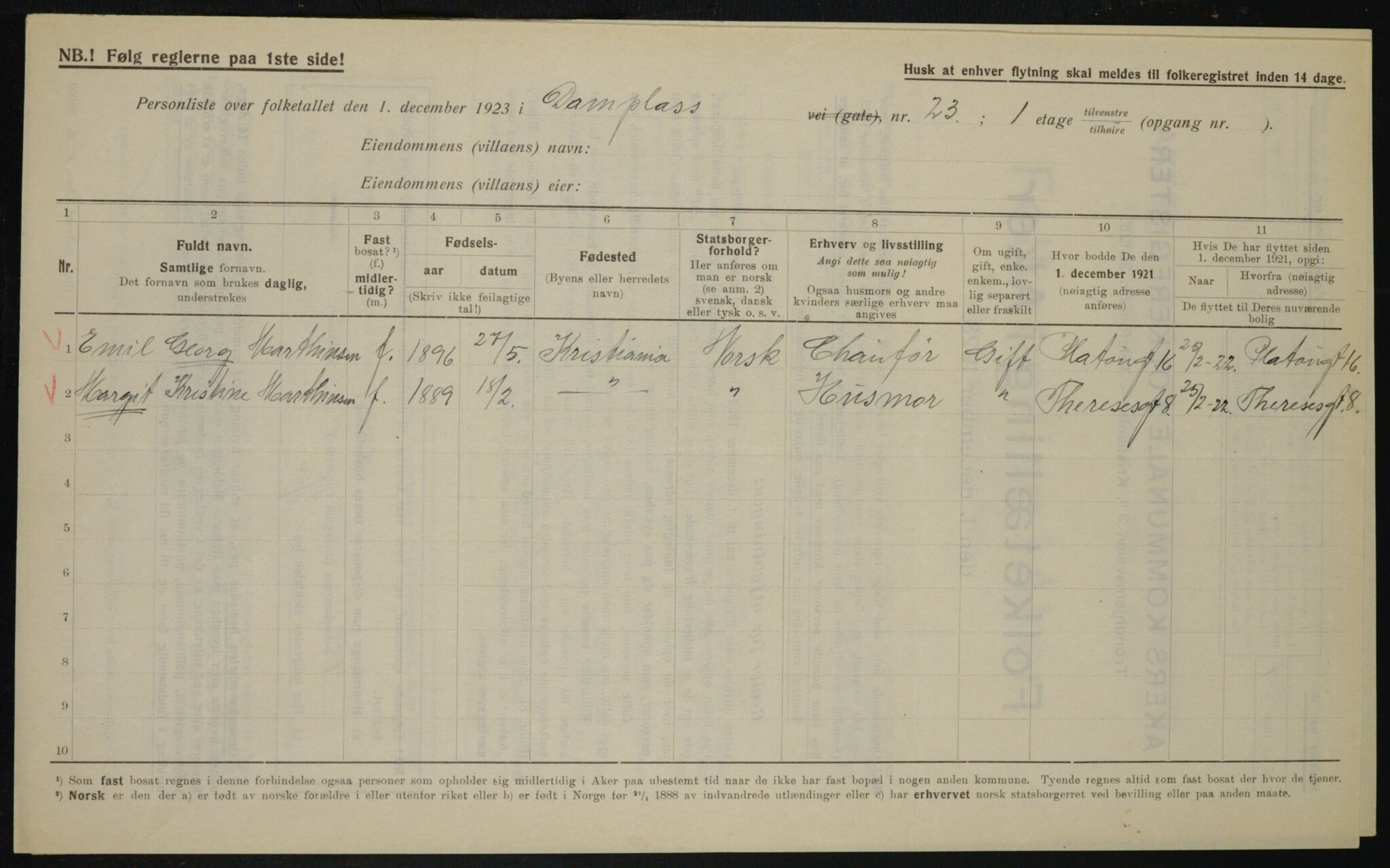 , Municipal Census 1923 for Aker, 1923, p. 20556