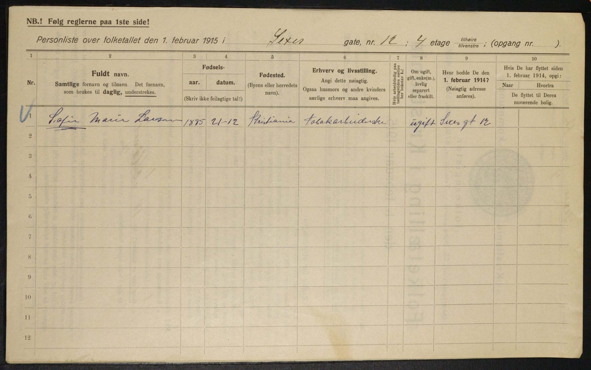 OBA, Municipal Census 1915 for Kristiania, 1915, p. 94634