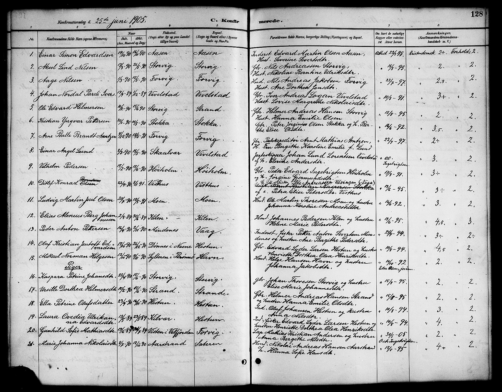 Ministerialprotokoller, klokkerbøker og fødselsregistre - Nordland, SAT/A-1459/819/L0277: Parish register (copy) no. 819C03, 1888-1917, p. 128