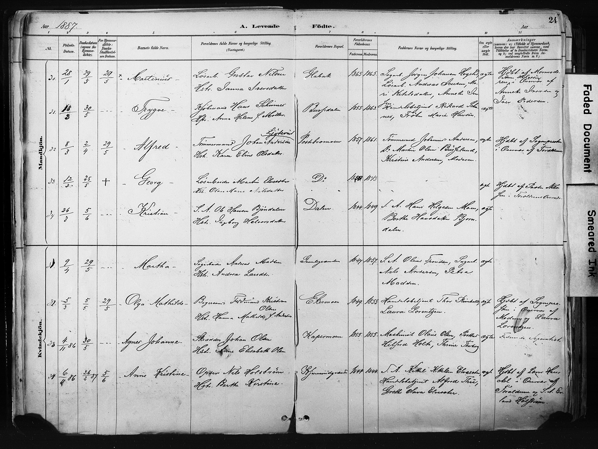 Kongsberg kirkebøker, AV/SAKO-A-22/F/Fb/L0002: Parish register (official) no. II 2, 1886-1896, p. 24