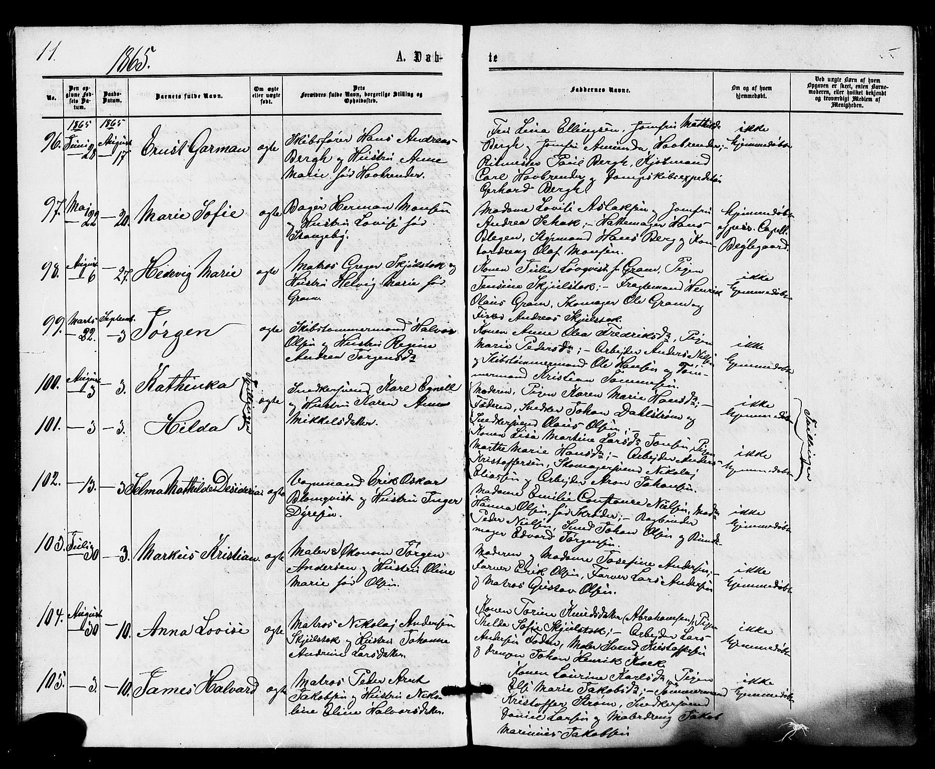 Tønsberg kirkebøker, AV/SAKO-A-330/F/Fa/L0009: Parish register (official) no. I 9, 1865-1873, p. 11