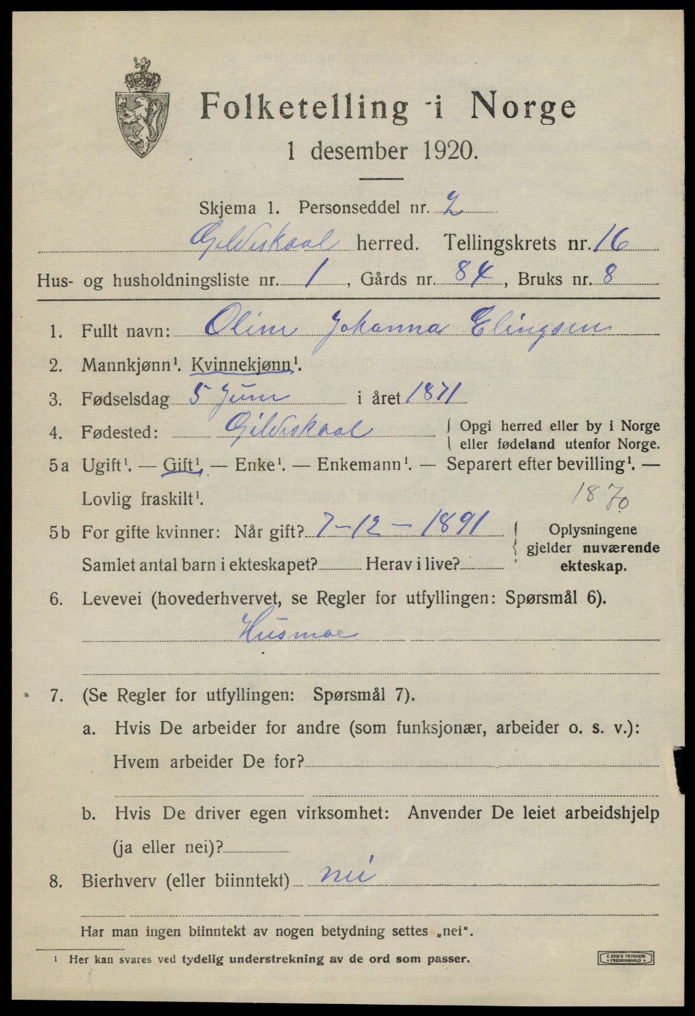 SAT, 1920 census for Gildeskål, 1920, p. 10178