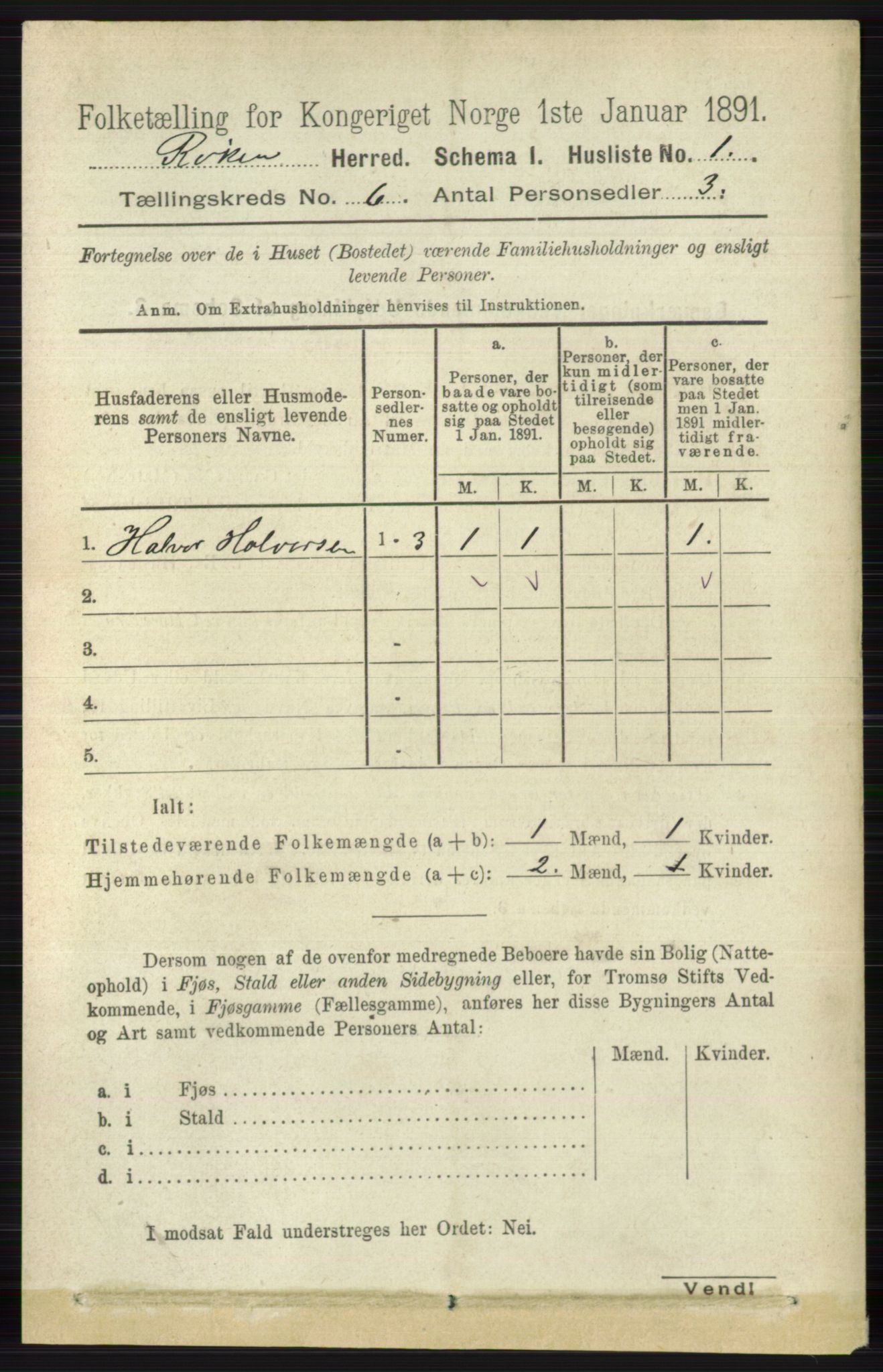 RA, 1891 census for 0627 Røyken, 1891, p. 3541
