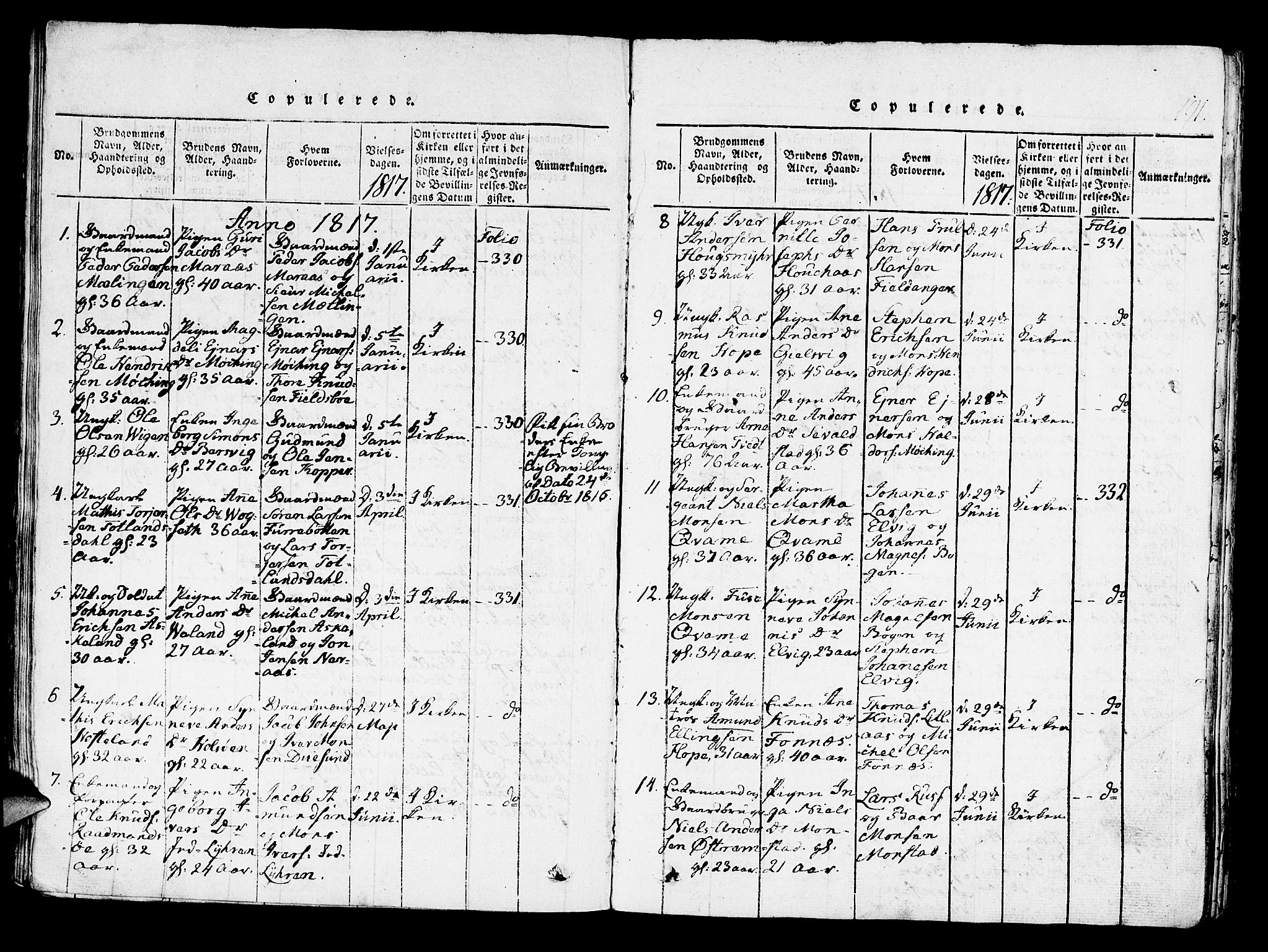 Lindås Sokneprestembete, SAB/A-76701/H/Haa: Parish register (official) no. A 7, 1816-1823, p. 191