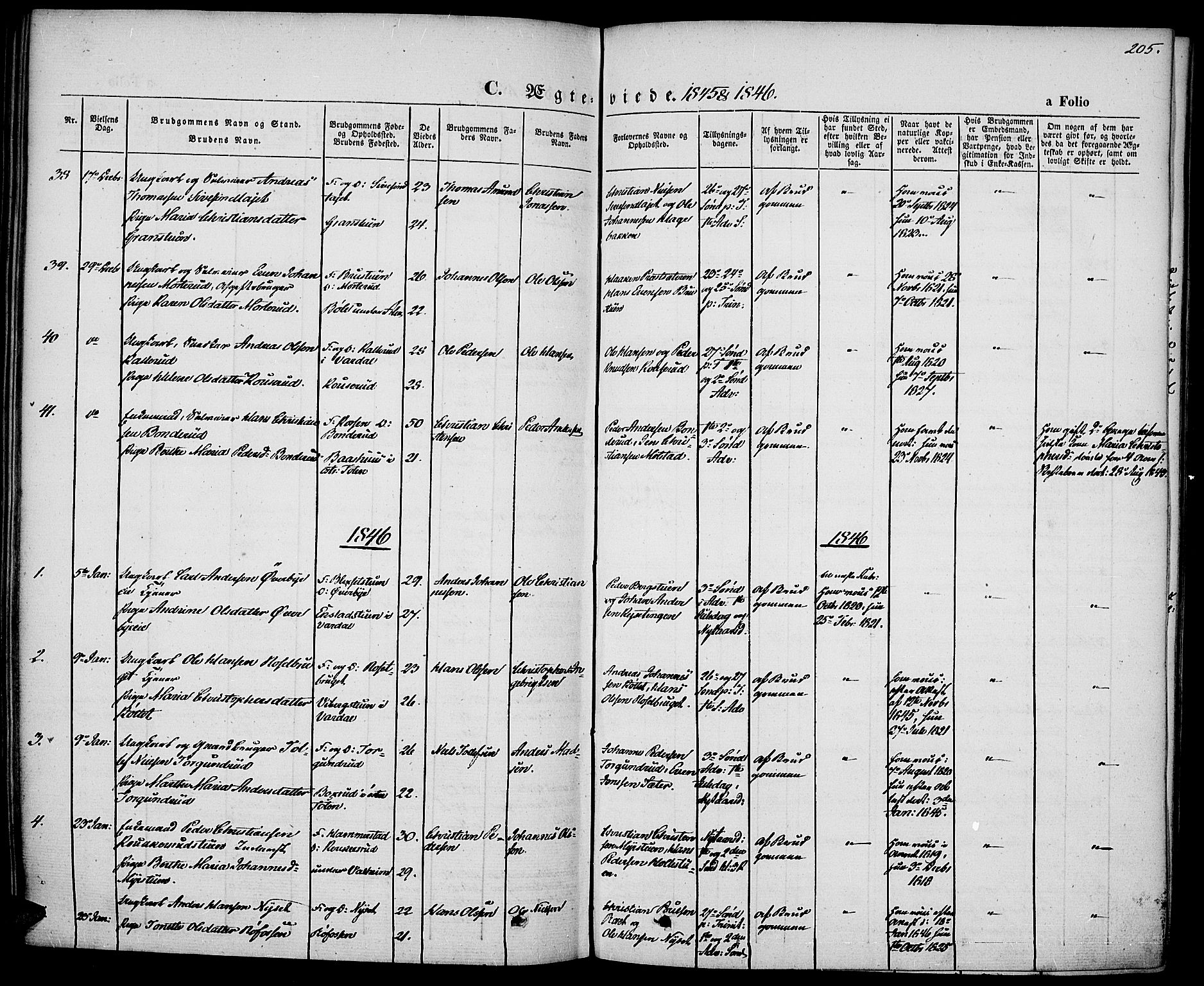 Vestre Toten prestekontor, SAH/PREST-108/H/Ha/Haa/L0004: Parish register (official) no. 4, 1844-1849, p. 205
