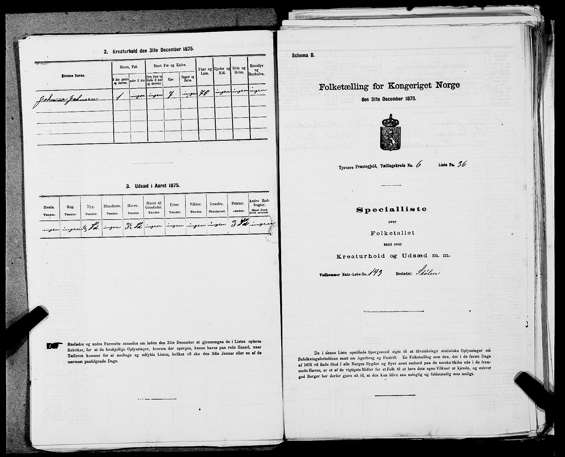 SAST, 1875 census for 1146P Tysvær, 1875, p. 722