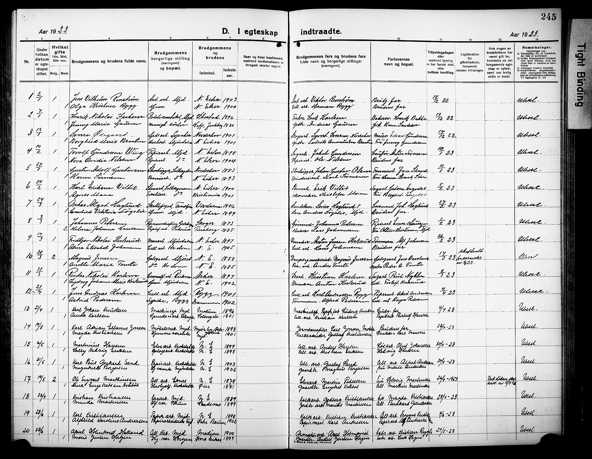 Nedre Eiker kirkebøker, AV/SAKO-A-612/G/Ga/L0006: Parish register (copy) no. 6, 1922-1933, p. 245