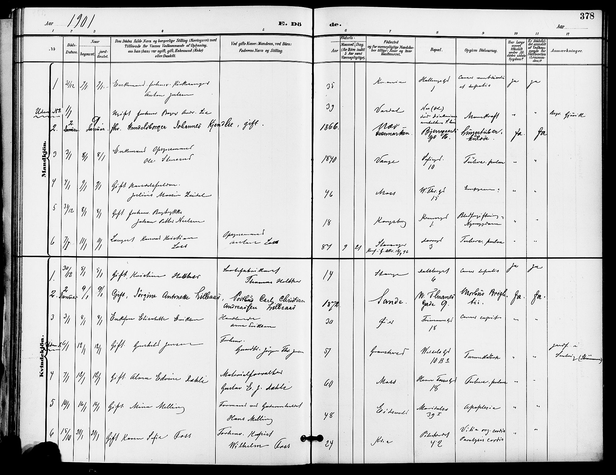 Gamle Aker prestekontor Kirkebøker, AV/SAO-A-10617a/F/L0011: Parish register (official) no. 11, 1896-1901, p. 378