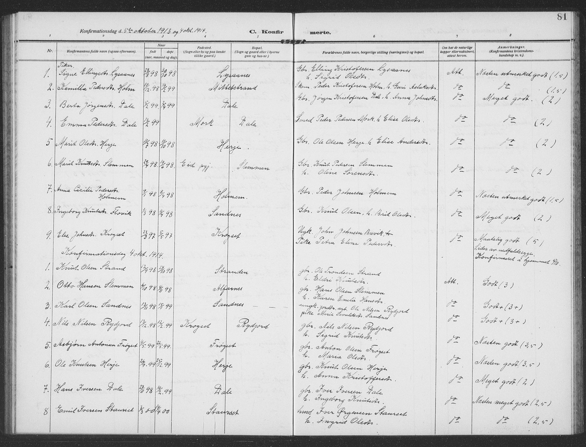 Ministerialprotokoller, klokkerbøker og fødselsregistre - Møre og Romsdal, AV/SAT-A-1454/549/L0615: Parish register (copy) no. 549C01, 1905-1932, p. 81