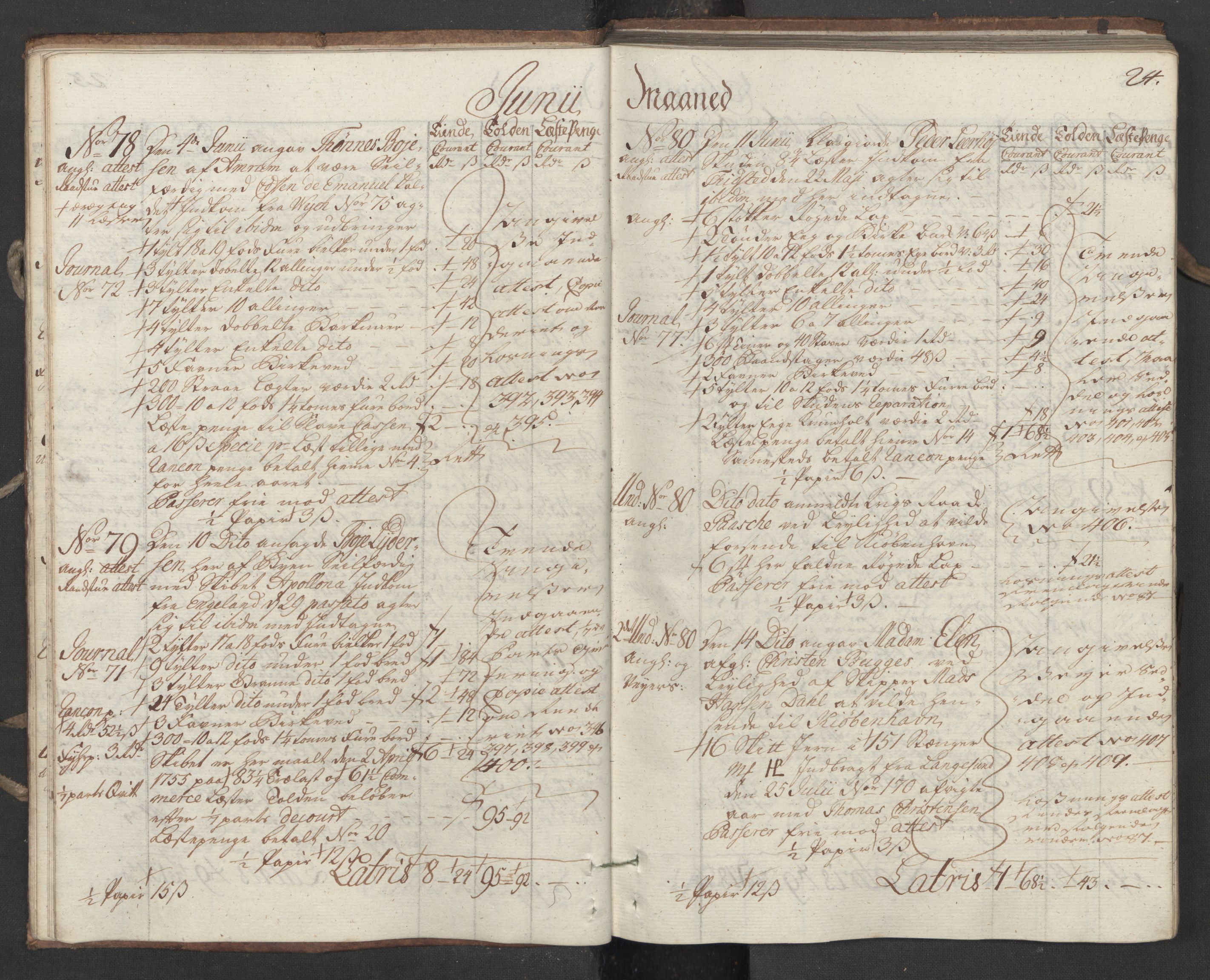 Generaltollkammeret, tollregnskaper, AV/RA-EA-5490/R16/L0034/0001: Tollregnskaper Kristiansand / Utgående hovedtollbok, 1756, p. 23b-24a