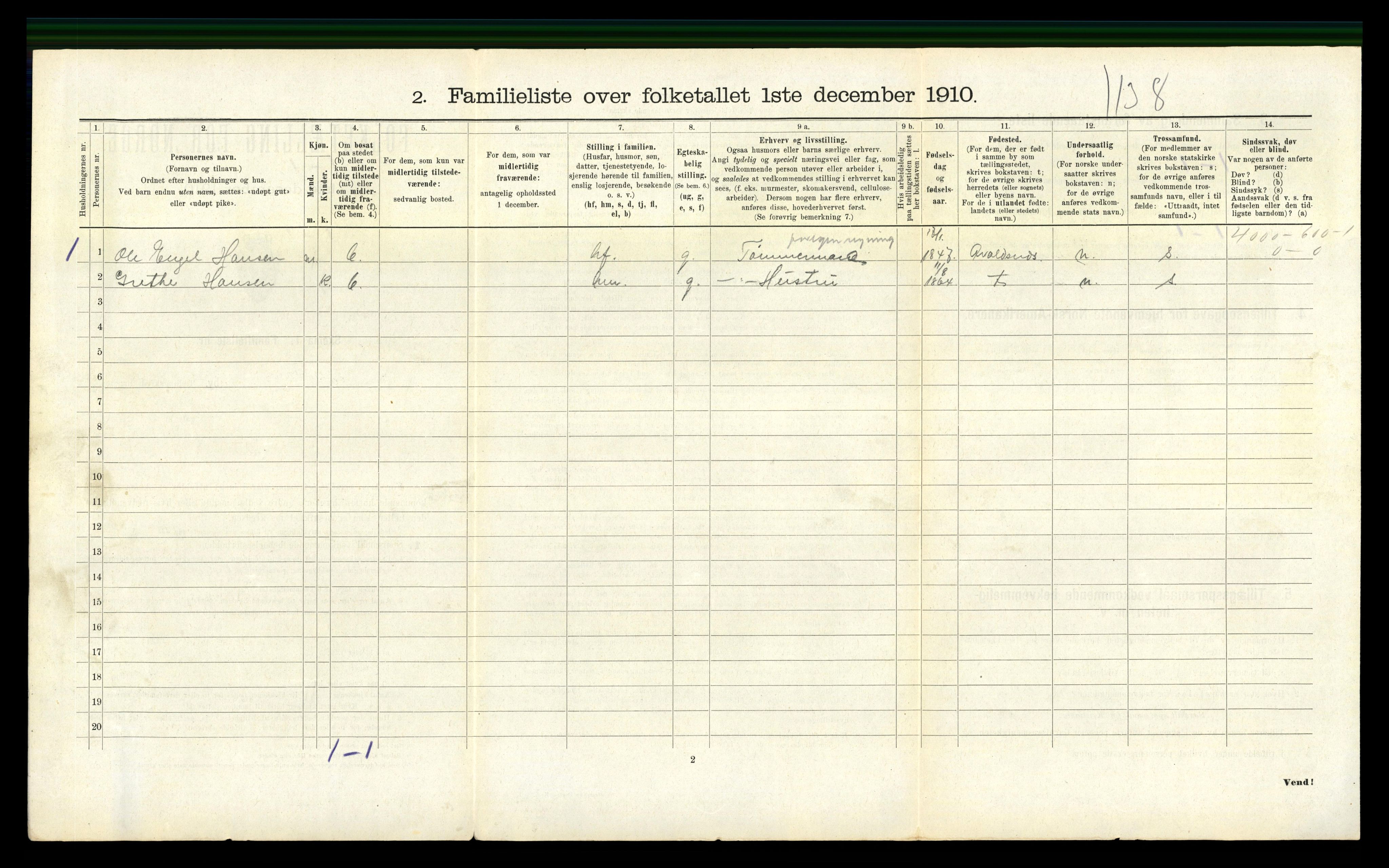 RA, 1910 census for Kopervik, 1910, p. 881