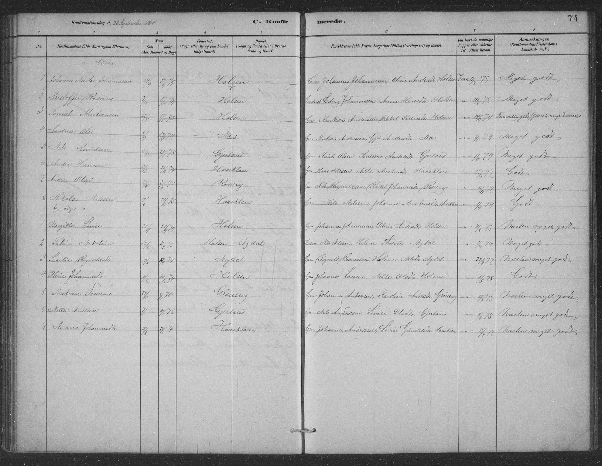 Førde sokneprestembete, AV/SAB-A-79901/H/Hab/Habc/L0002: Parish register (copy) no. C 2, 1881-1911, p. 74