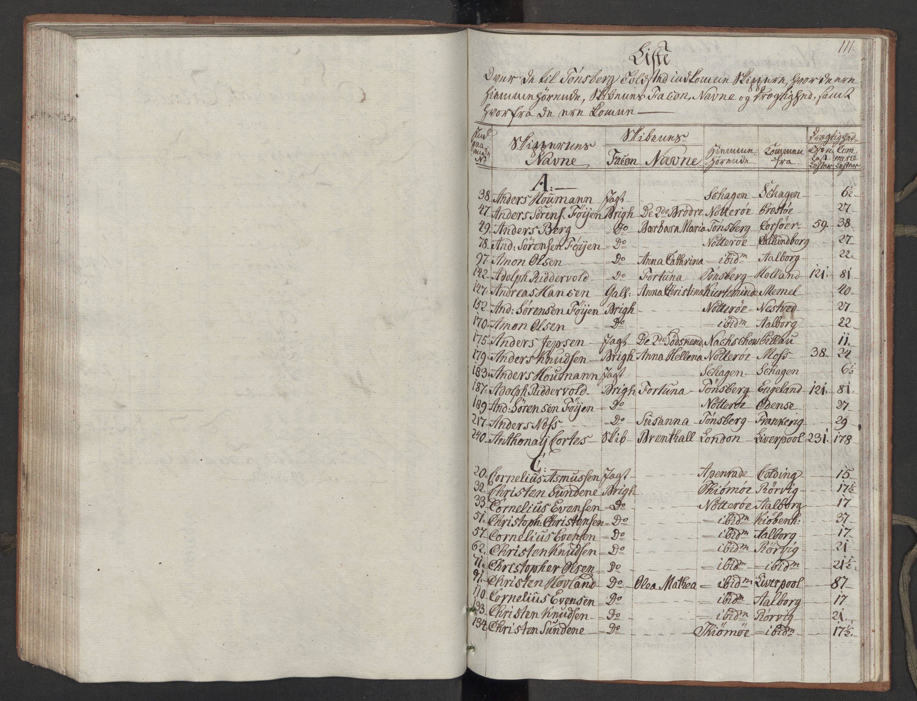 Generaltollkammeret, tollregnskaper, RA/EA-5490/R10/L0054/0001: Tollregnskaper Tønsberg / Inngående tollbok, 1790-1792, p. 110b-111a