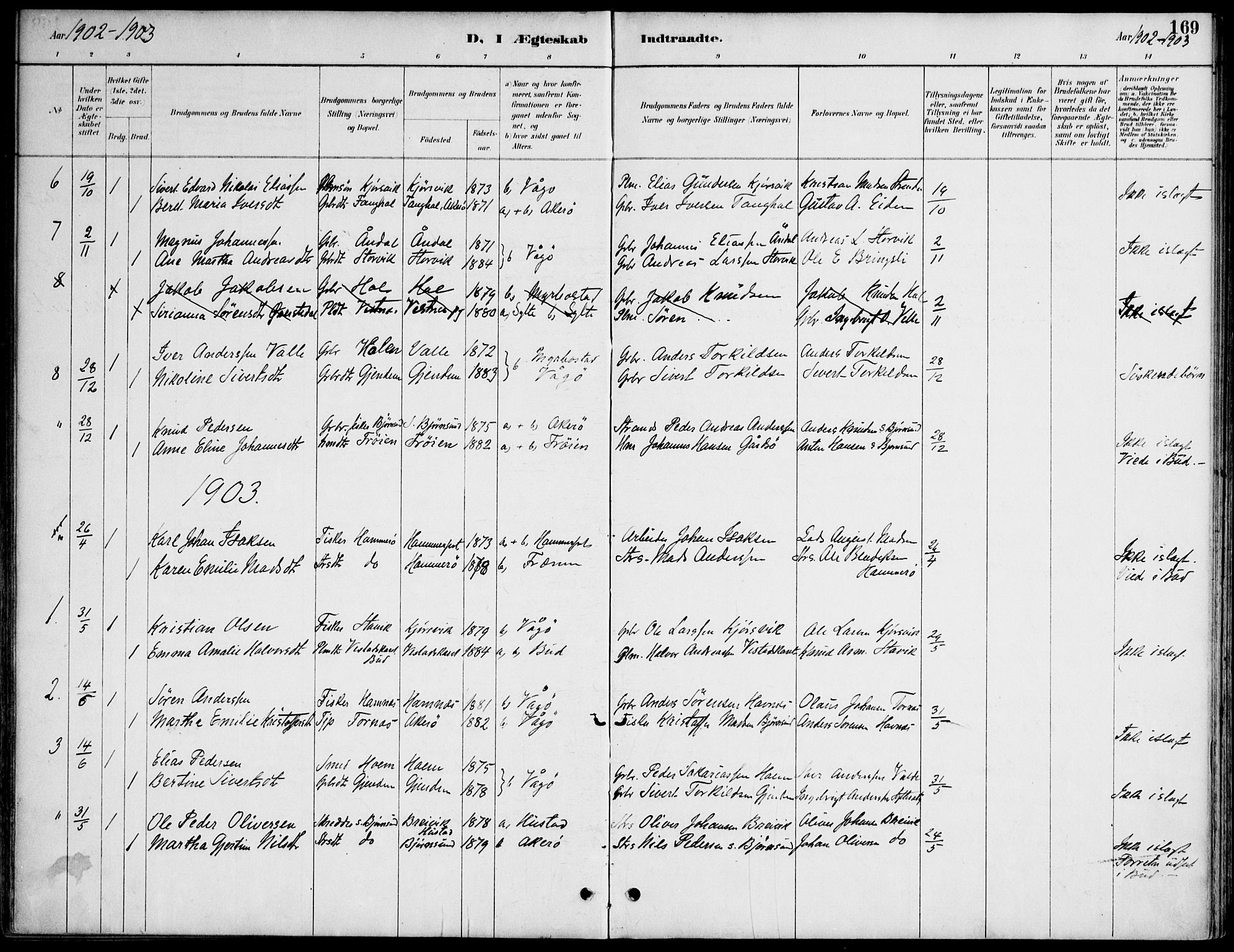 Ministerialprotokoller, klokkerbøker og fødselsregistre - Møre og Romsdal, AV/SAT-A-1454/565/L0750: Parish register (official) no. 565A04, 1887-1905, p. 169