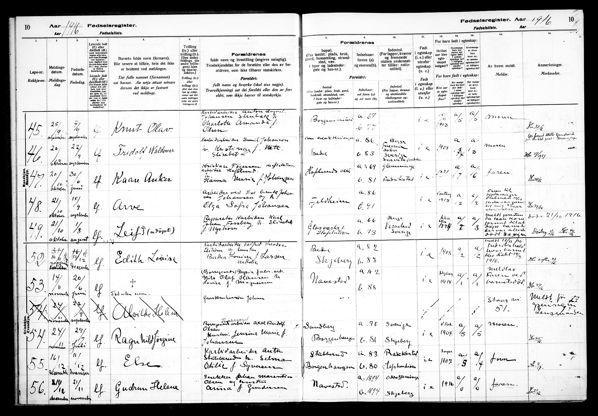 Skjeberg prestekontor Kirkebøker, AV/SAO-A-10923/J/Jd/L0001: Birth register no. IV 1, 1916-1935, p. 10