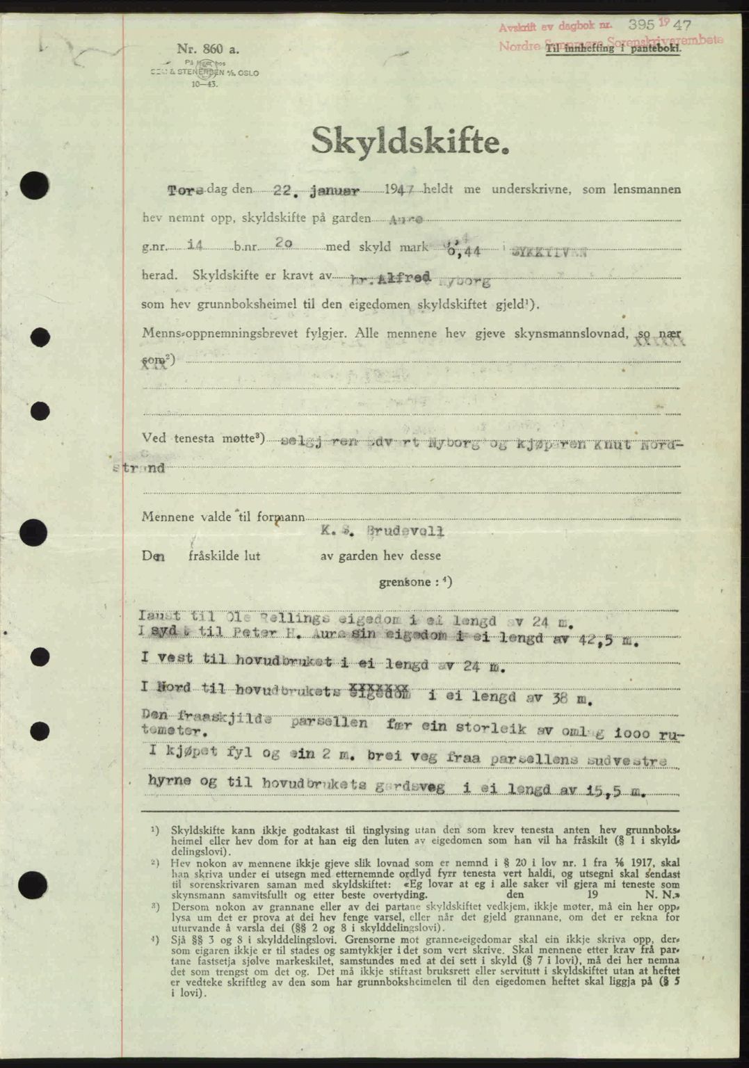 Nordre Sunnmøre sorenskriveri, AV/SAT-A-0006/1/2/2C/2Ca: Mortgage book no. A24, 1947-1947, Diary no: : 395/1947