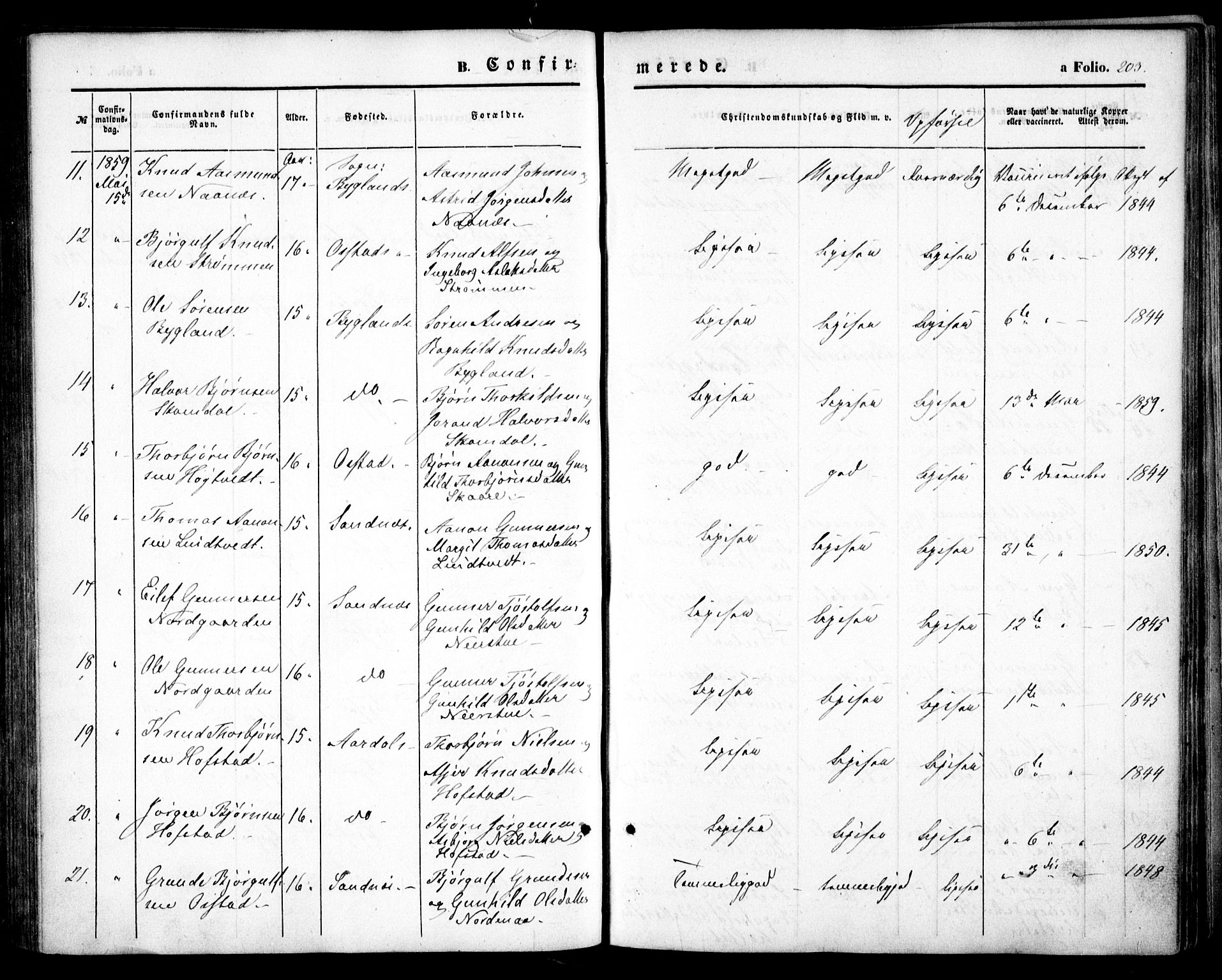 Bygland sokneprestkontor, SAK/1111-0006/F/Fa/Fab/L0005: Parish register (official) no. A 5, 1859-1873, p. 203