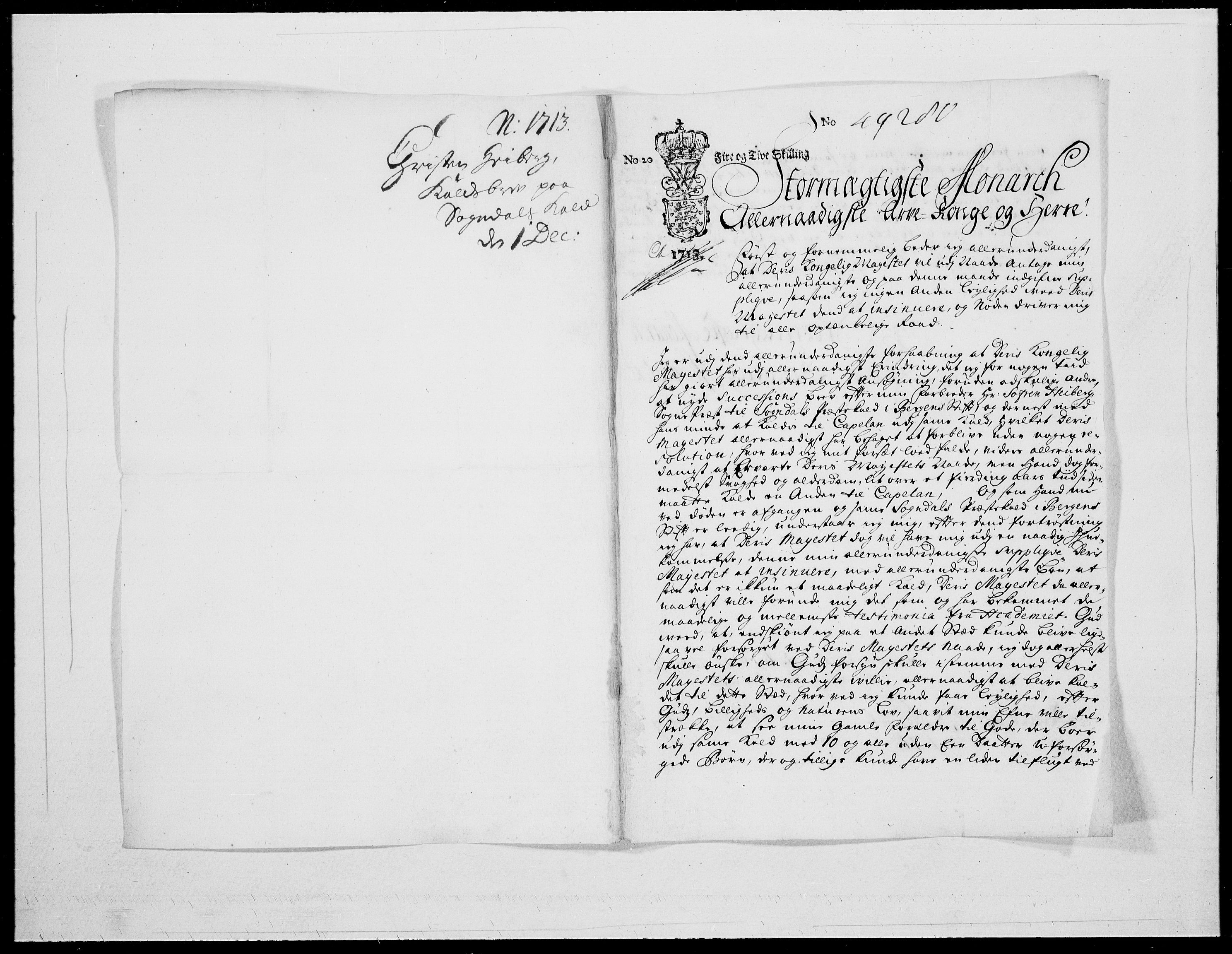 Danske Kanselli 1572-1799, RA/EA-3023/F/Fc/Fcc/Fcca/L0073: Norske innlegg 1572-1799, 1713, p. 357