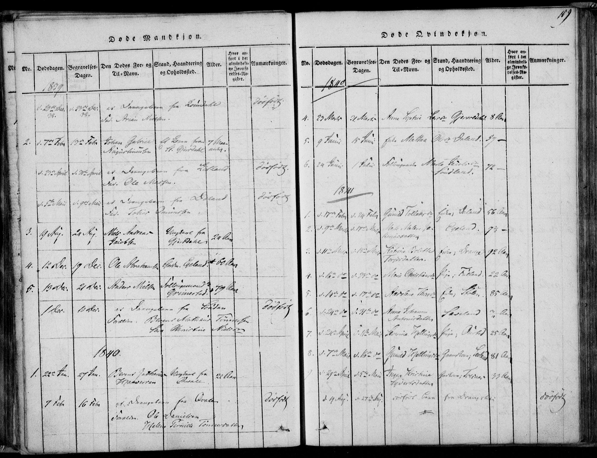 Herad sokneprestkontor, AV/SAK-1111-0018/F/Fa/Faa/L0003: Parish register (official) no. A 3, 1816-1844, p. 109