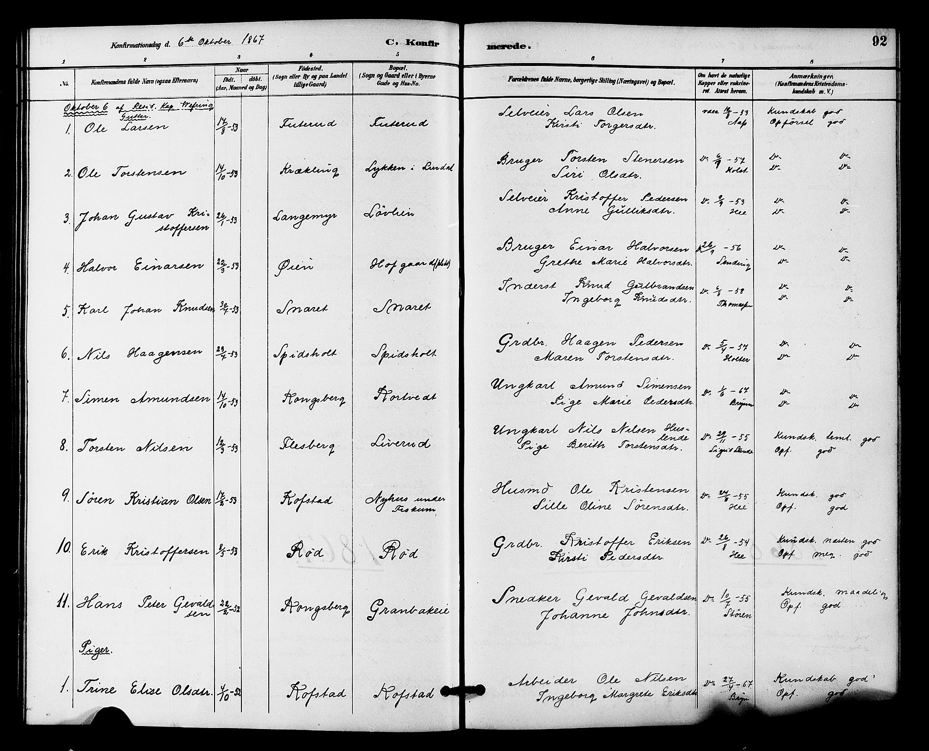 Fiskum kirkebøker, AV/SAKO-A-15/F/Fa/L0001: Parish register (official) no. 1, 1858-1877, p. 92