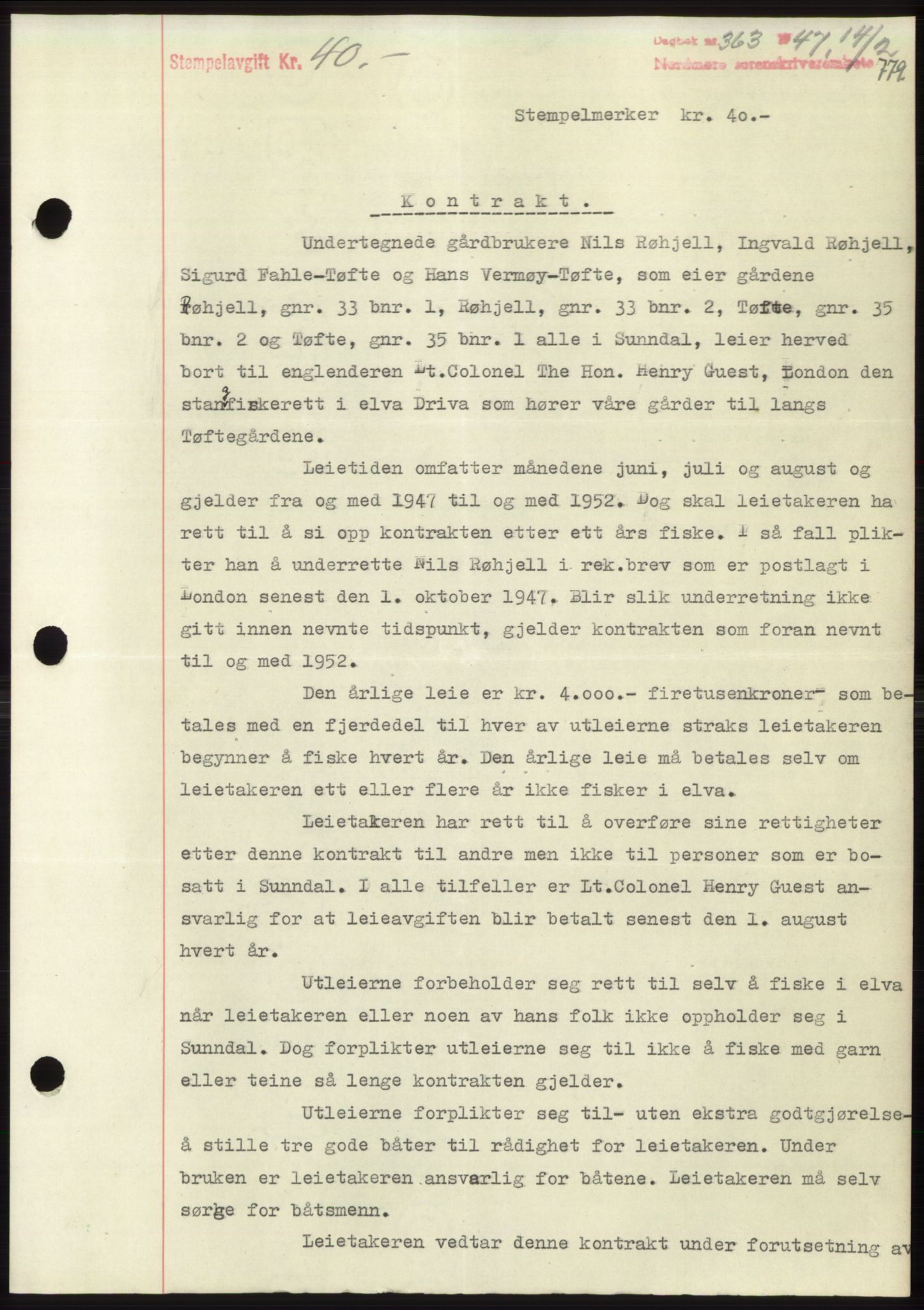 Nordmøre sorenskriveri, AV/SAT-A-4132/1/2/2Ca: Mortgage book no. B95, 1946-1947, Diary no: : 363/1947