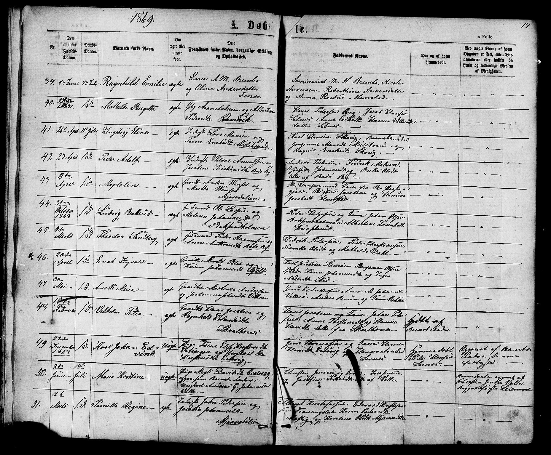 Ministerialprotokoller, klokkerbøker og fødselsregistre - Nordland, SAT/A-1459/801/L0029: Parish register (copy) no. 801C04, 1868-1878, p. 14