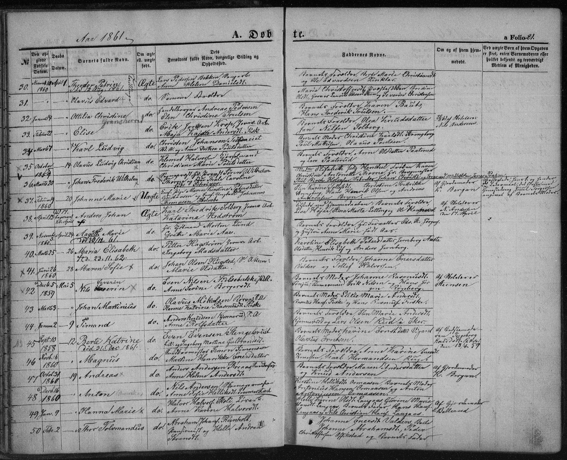 Kongsberg kirkebøker, AV/SAKO-A-22/F/Fa/L0010: Parish register (official) no. I 10, 1859-1875, p. 21