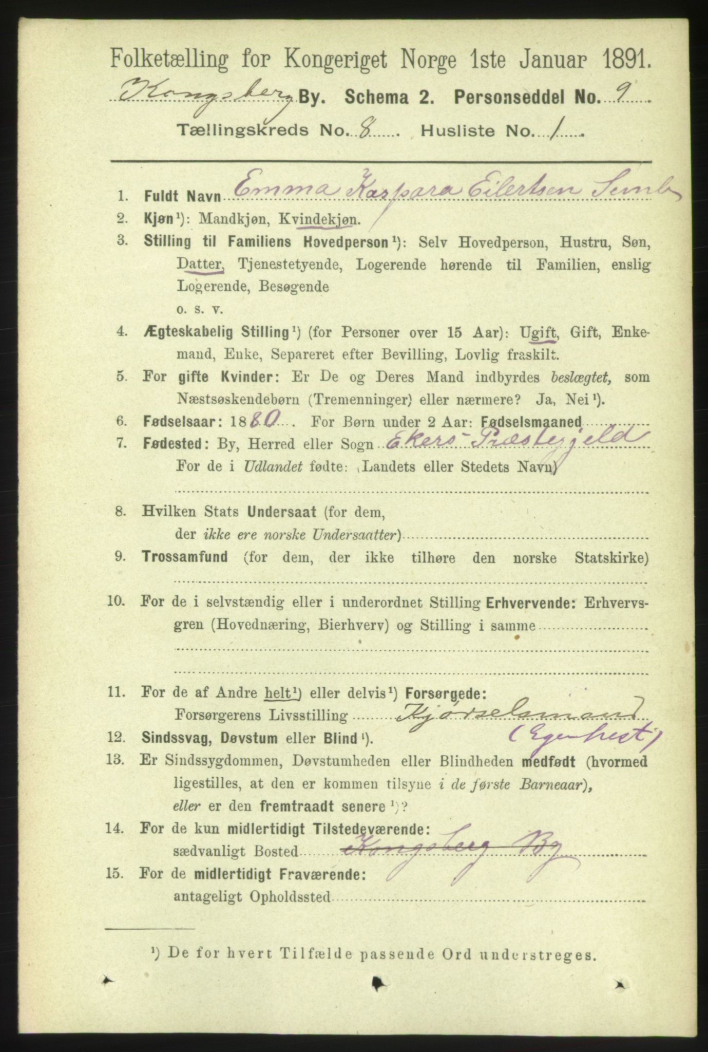 RA, 1891 census for 0604 Kongsberg, 1891, p. 5500