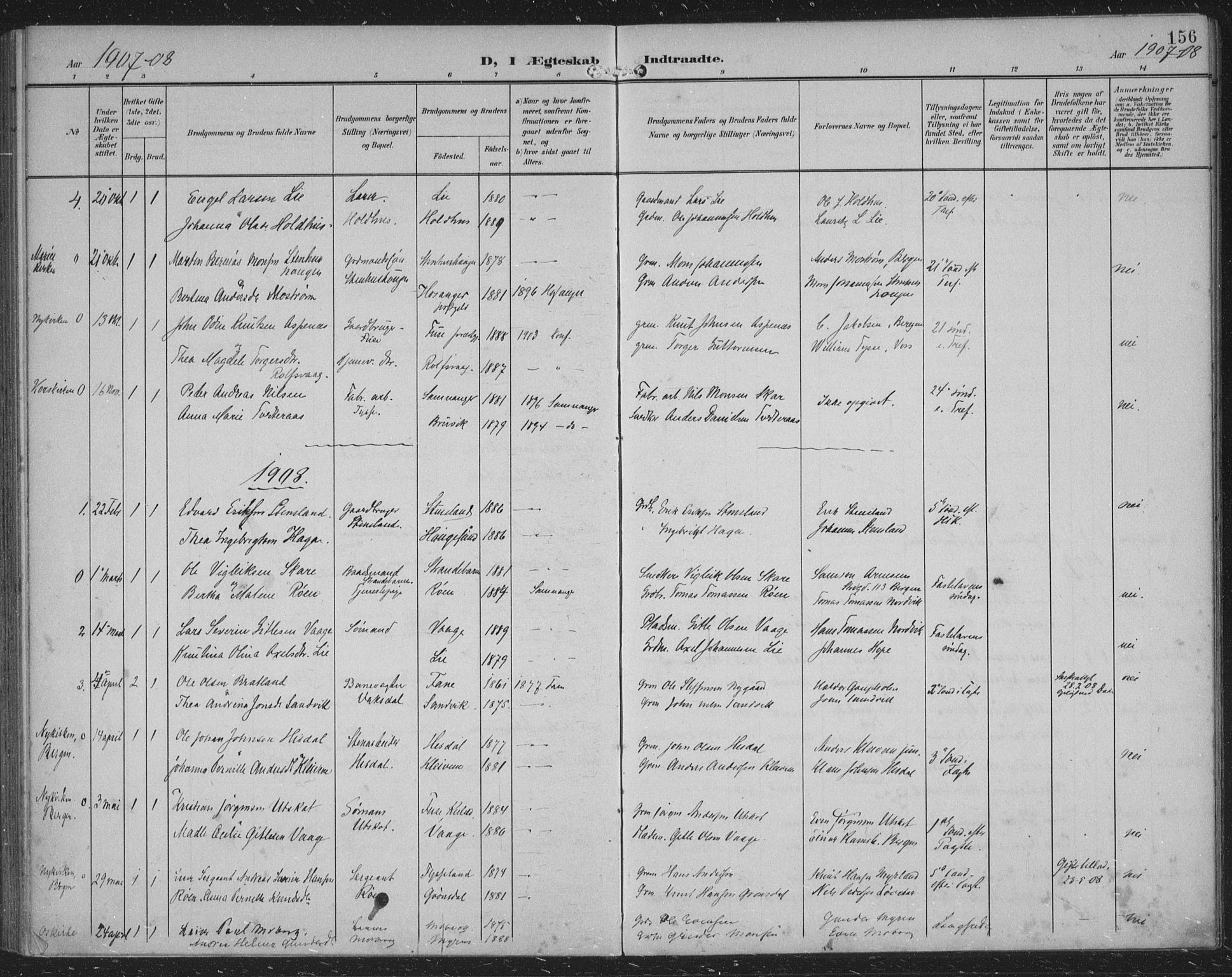 Samnanger Sokneprestembete, SAB/A-77501/H/Haa: Parish register (official) no. A 2, 1902-1918, p. 156