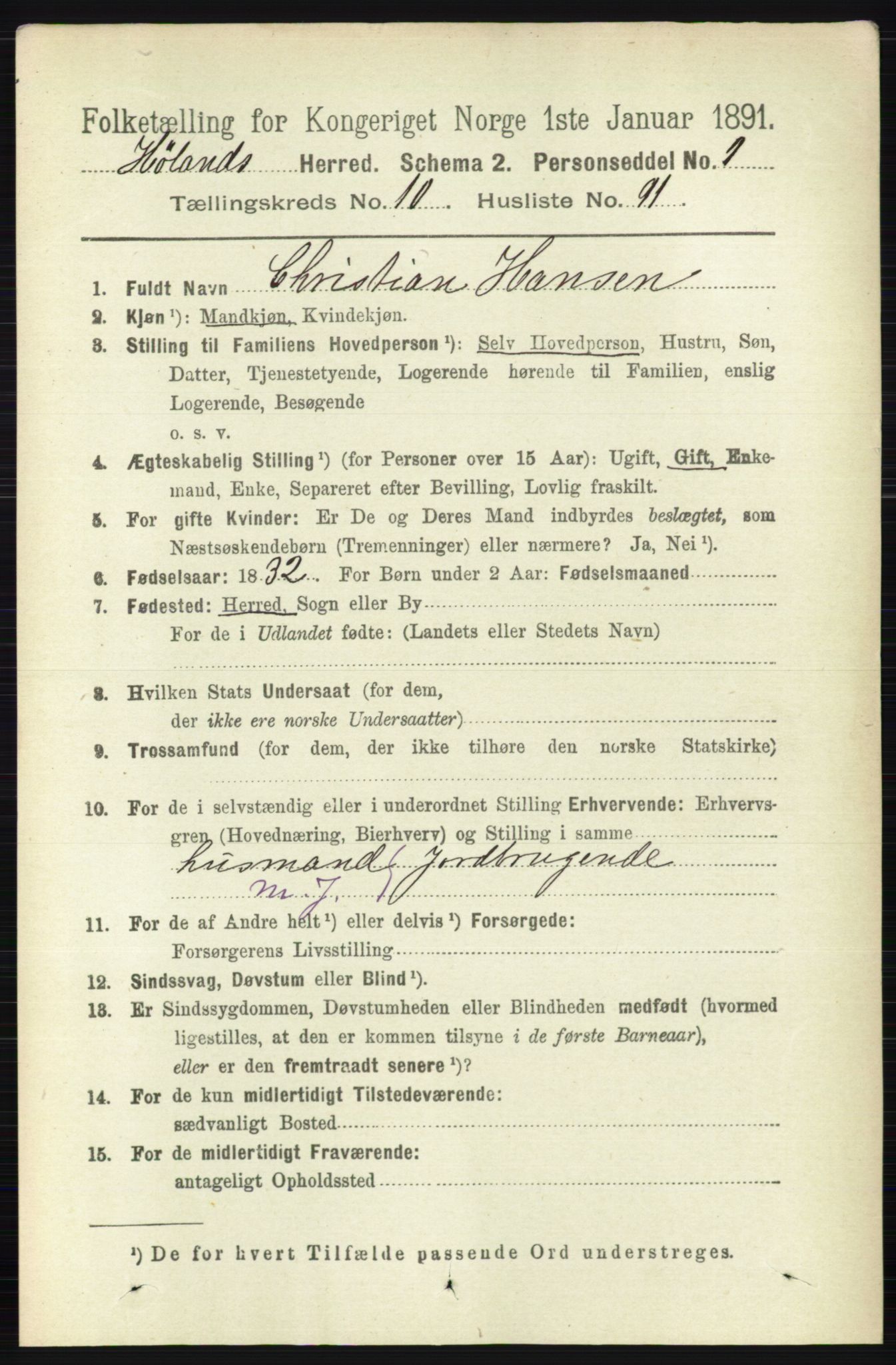 RA, 1891 census for 0221 Høland, 1891, p. 7192