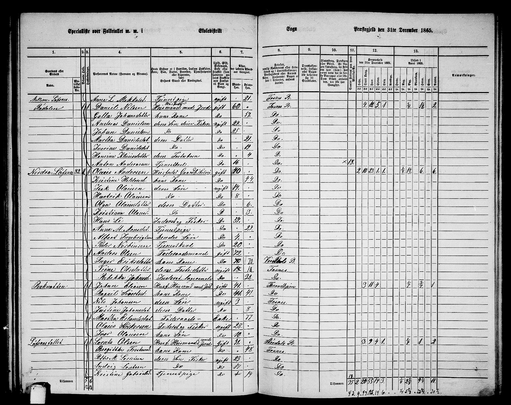 RA, 1865 census for Fosnes, 1865, p. 63