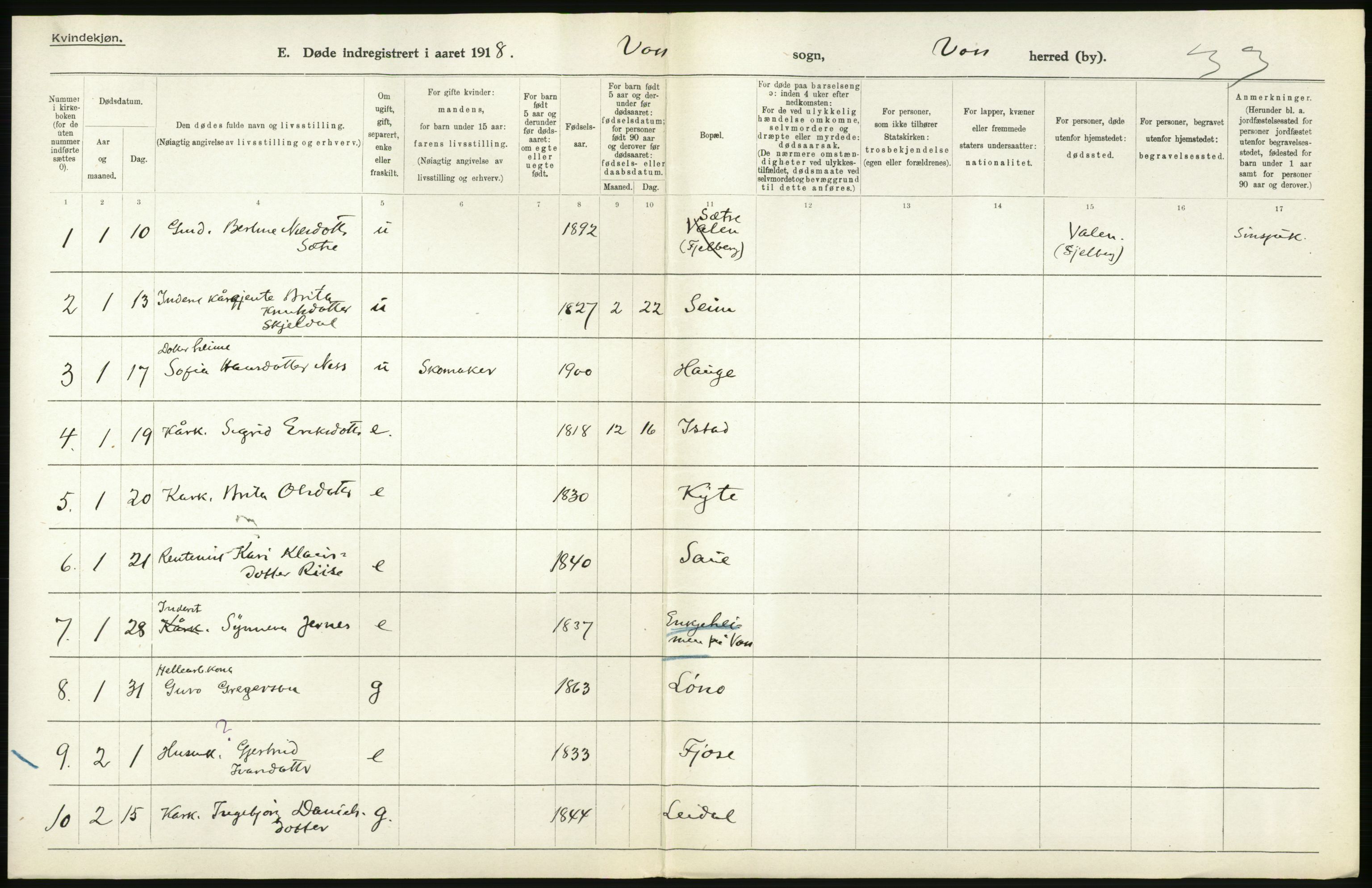 Statistisk sentralbyrå, Sosiodemografiske emner, Befolkning, AV/RA-S-2228/D/Df/Dfb/Dfbh/L0036: Hordaland fylke: Døde., 1918, p. 672