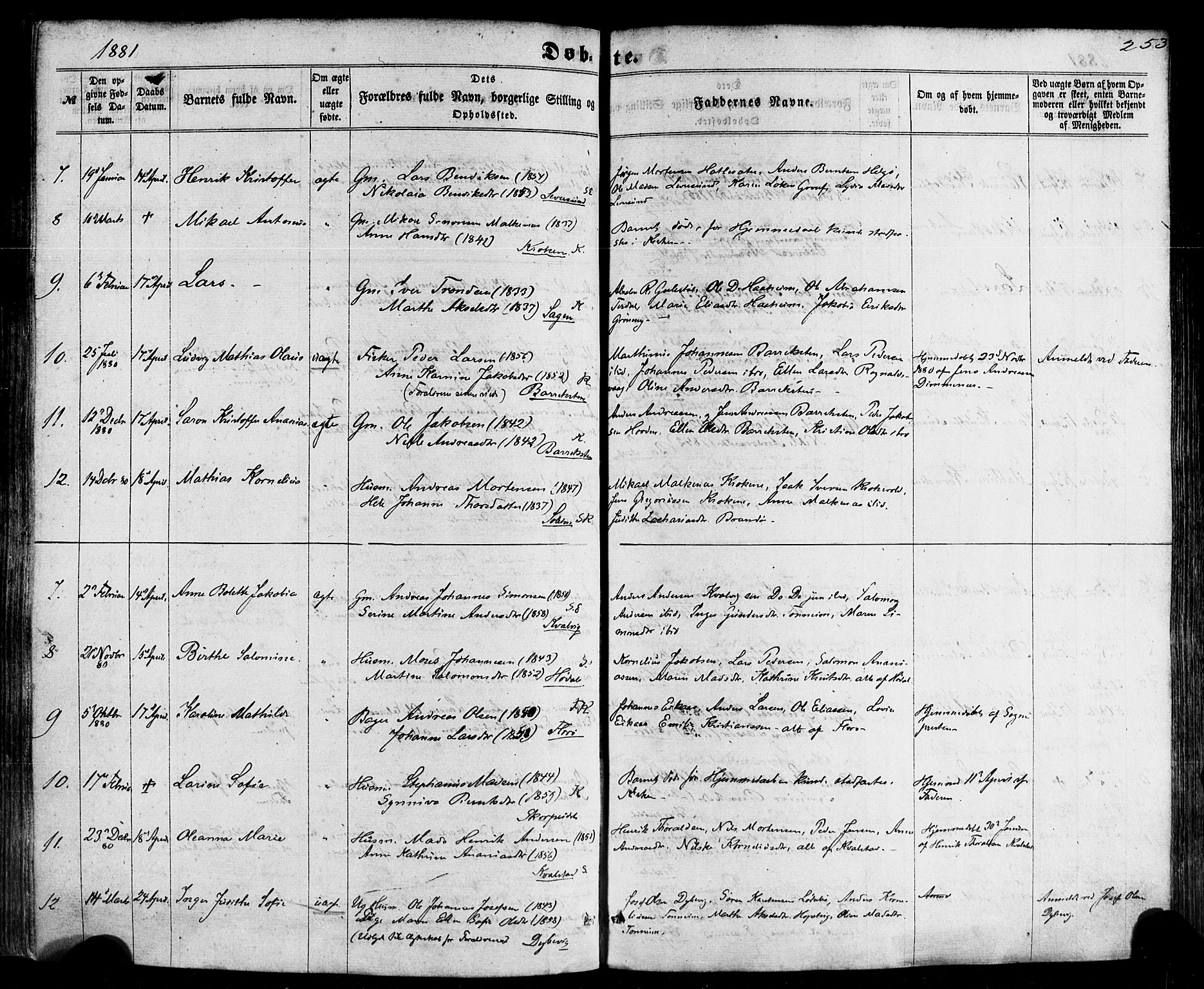 Kinn sokneprestembete, SAB/A-80801/H/Haa/Haaa/L0006: Parish register (official) no. A 6, 1857-1885, p. 253