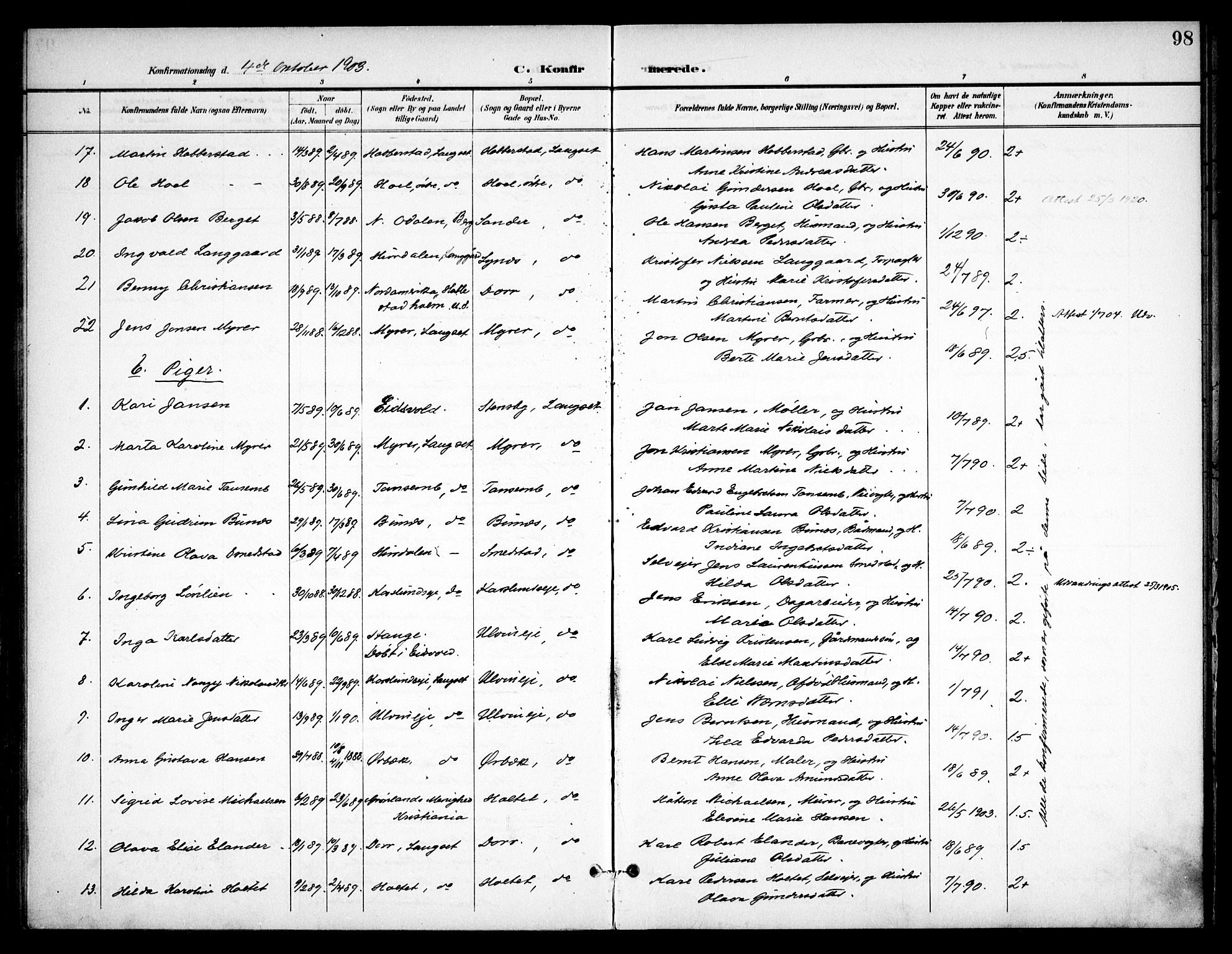 Eidsvoll prestekontor Kirkebøker, AV/SAO-A-10888/F/Fb/L0003: Parish register (official) no. II 3, 1898-1909, p. 98
