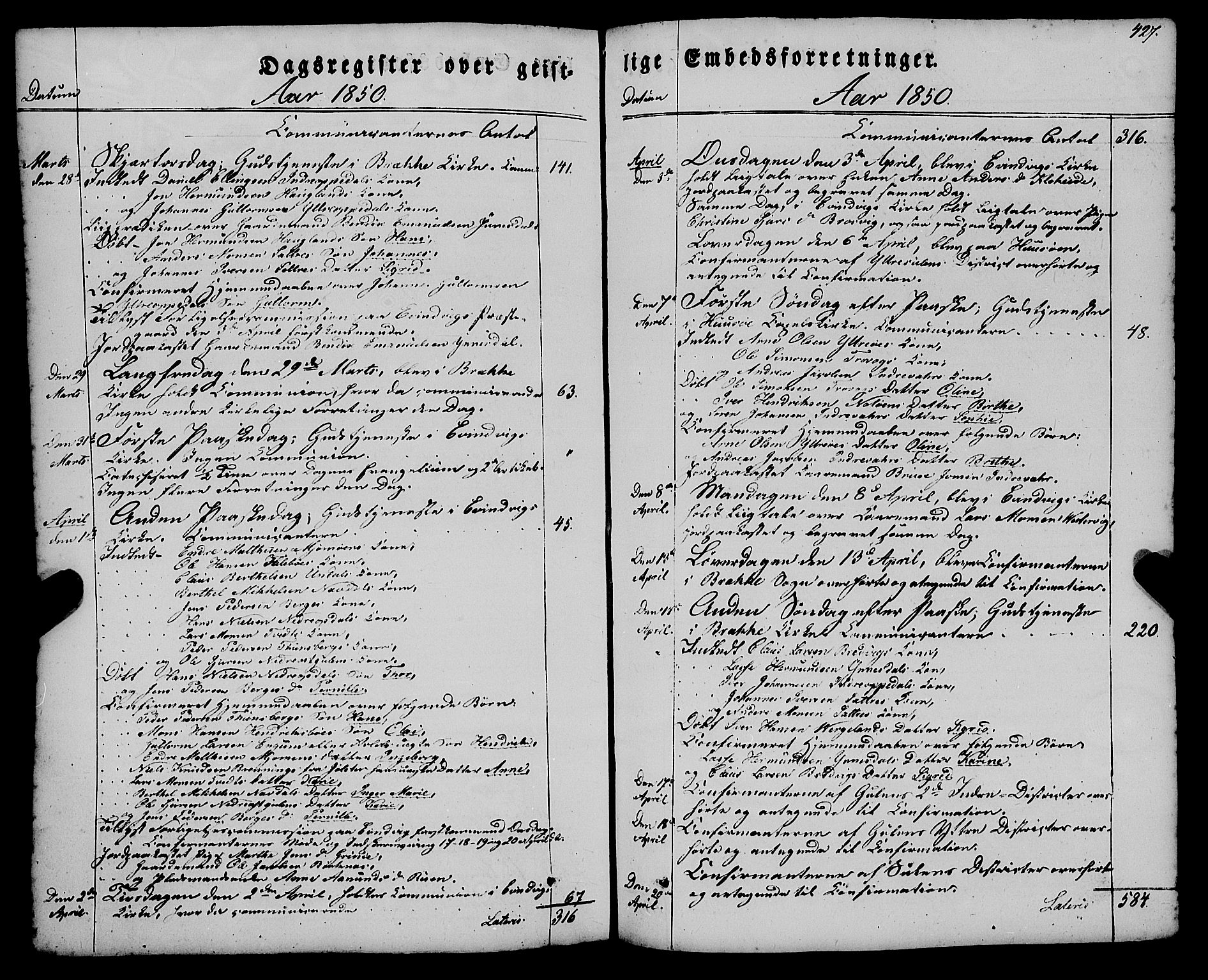 Gulen sokneprestembete, AV/SAB-A-80201/H/Haa/Haaa/L0021: Parish register (official) no. A 21, 1848-1858, p. 427