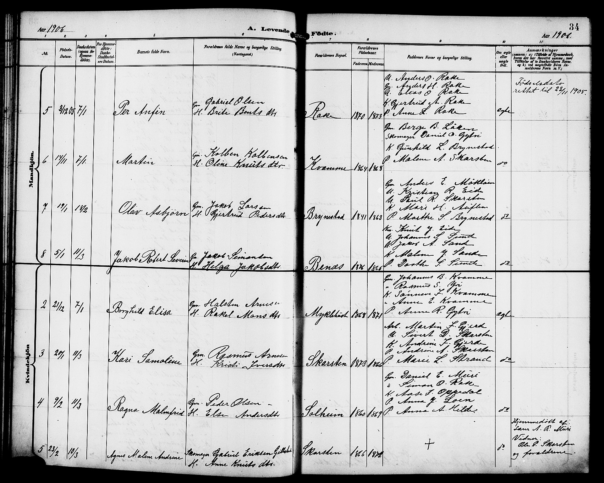 Innvik sokneprestembete, AV/SAB-A-80501: Parish register (copy) no. B 4, 1898-1916, p. 34