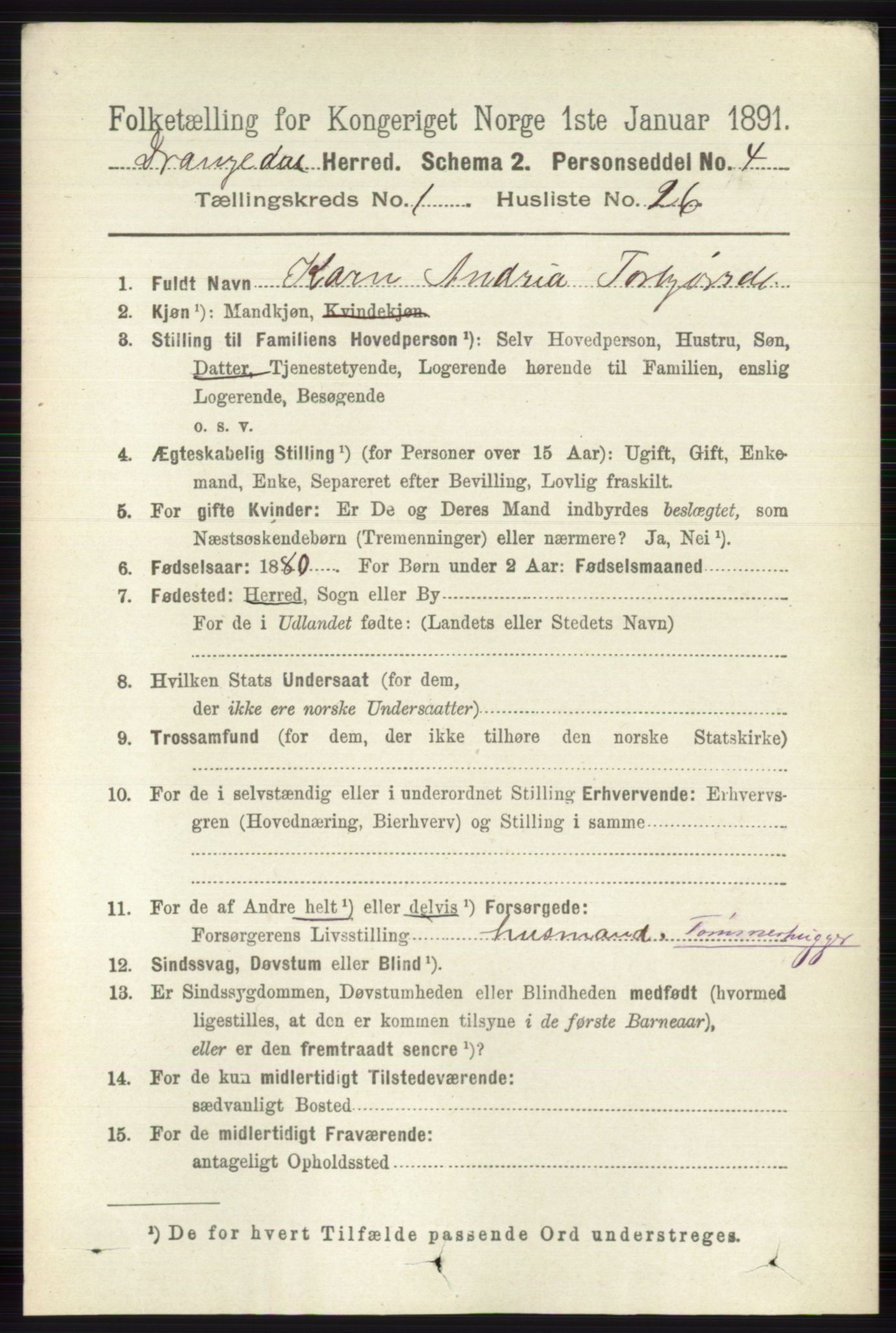 RA, 1891 census for 0817 Drangedal, 1891, p. 232