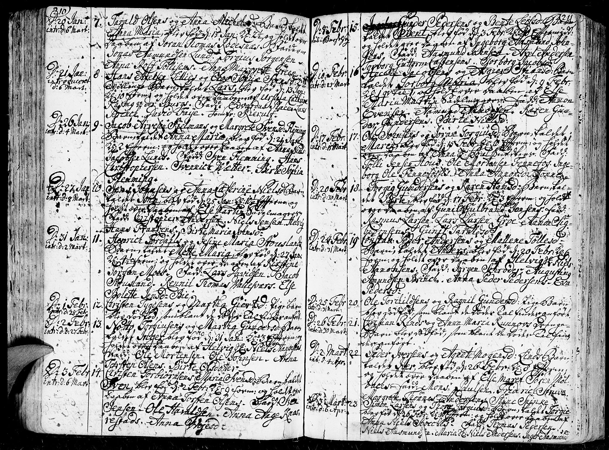 Kristiansand domprosti, SAK/1112-0006/F/Fa/L0001: Parish register (official) no. A 1, 1734-1793, p. 210-211