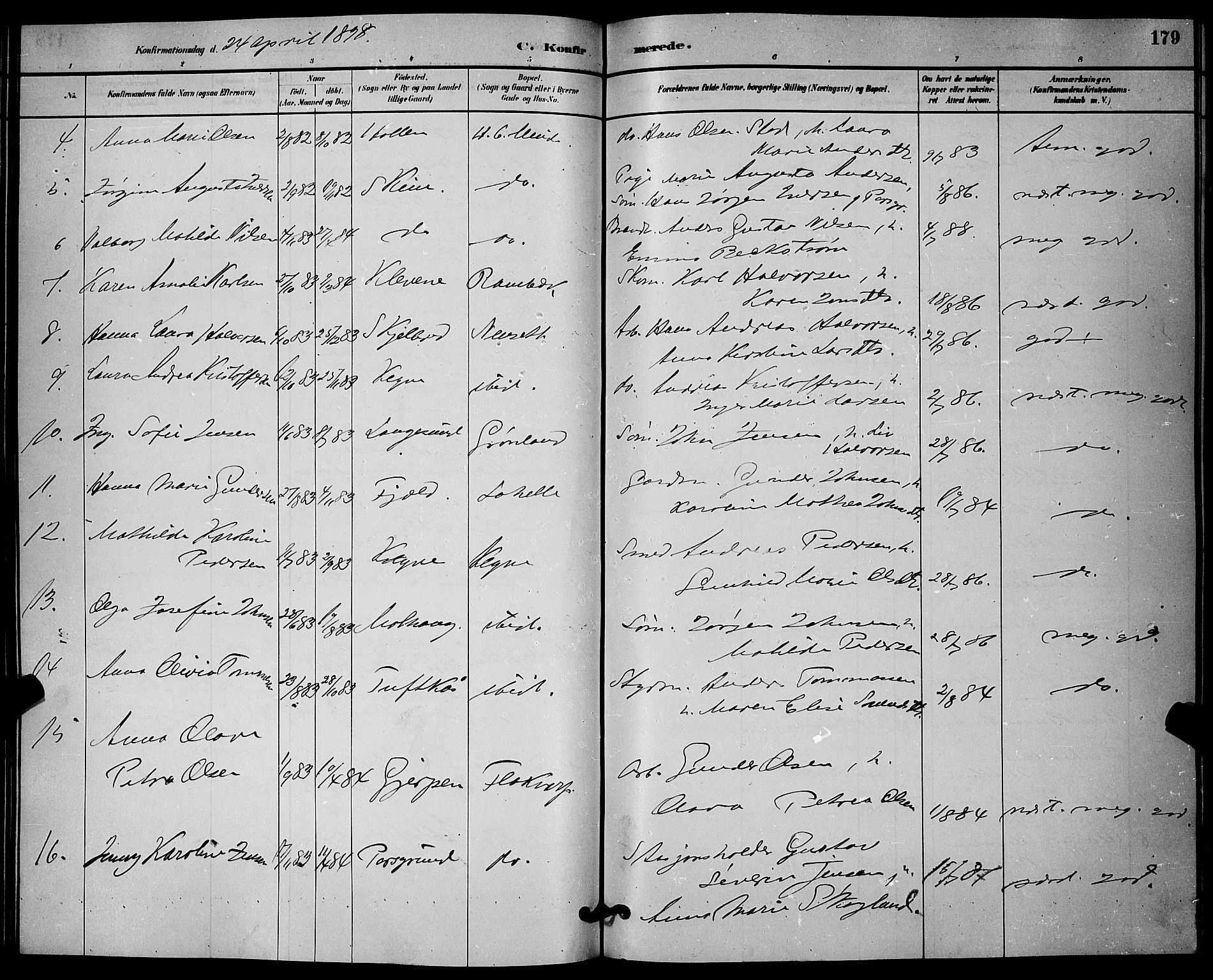 Solum kirkebøker, AV/SAKO-A-306/G/Ga/L0007: Parish register (copy) no. I 7, 1884-1898, p. 179