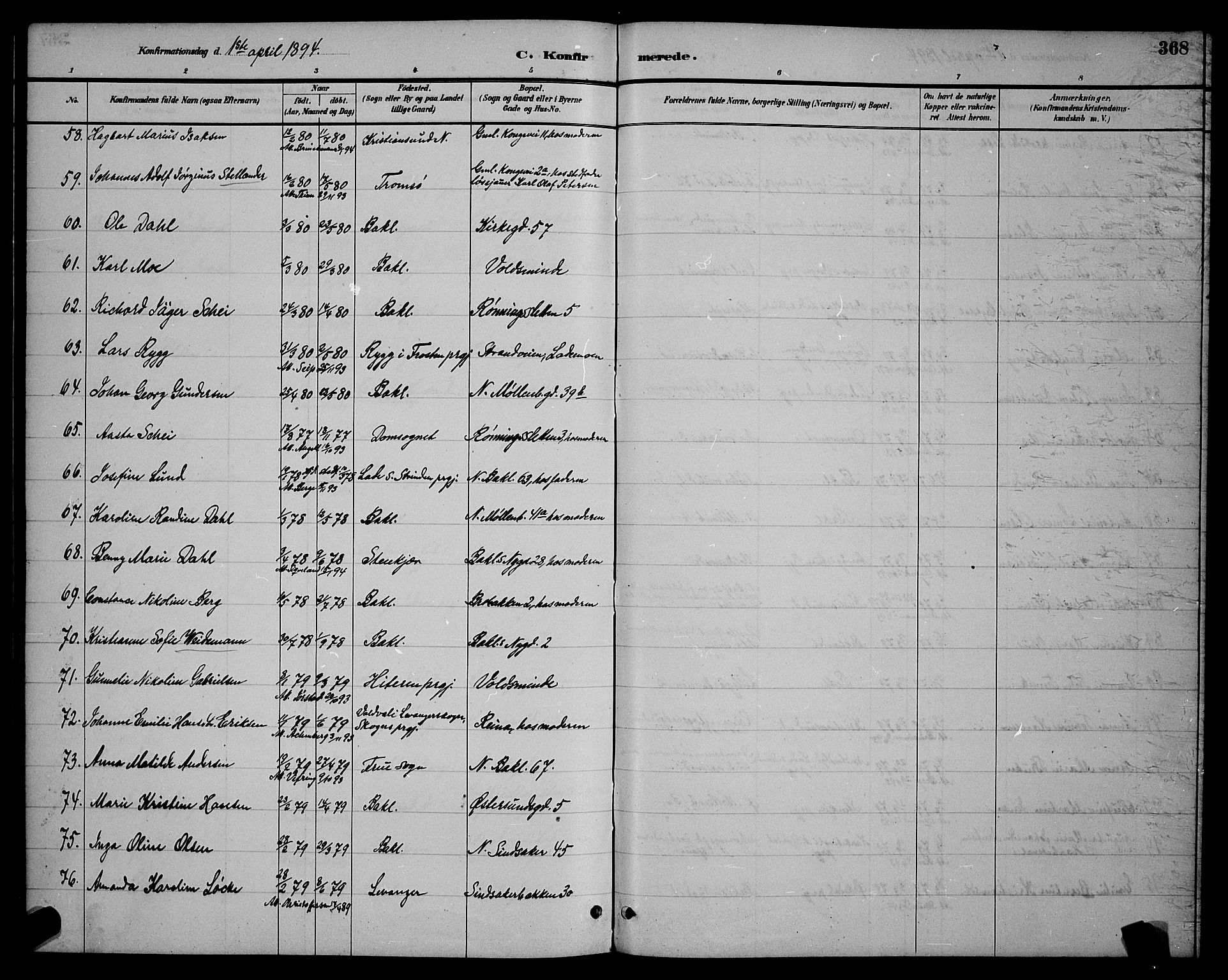 Ministerialprotokoller, klokkerbøker og fødselsregistre - Sør-Trøndelag, AV/SAT-A-1456/604/L0222: Parish register (copy) no. 604C05, 1886-1895, p. 368