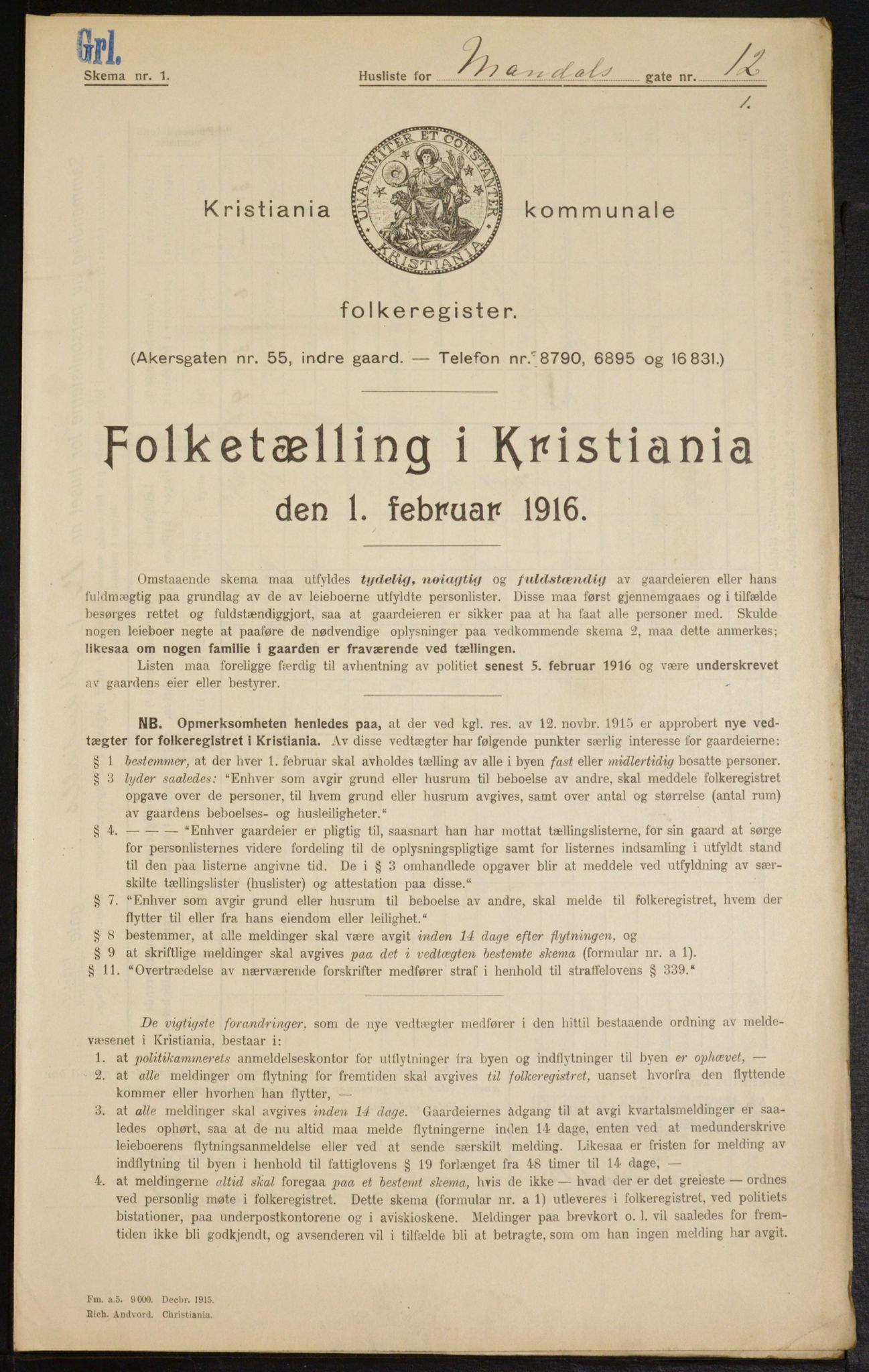 OBA, Municipal Census 1916 for Kristiania, 1916, p. 61755