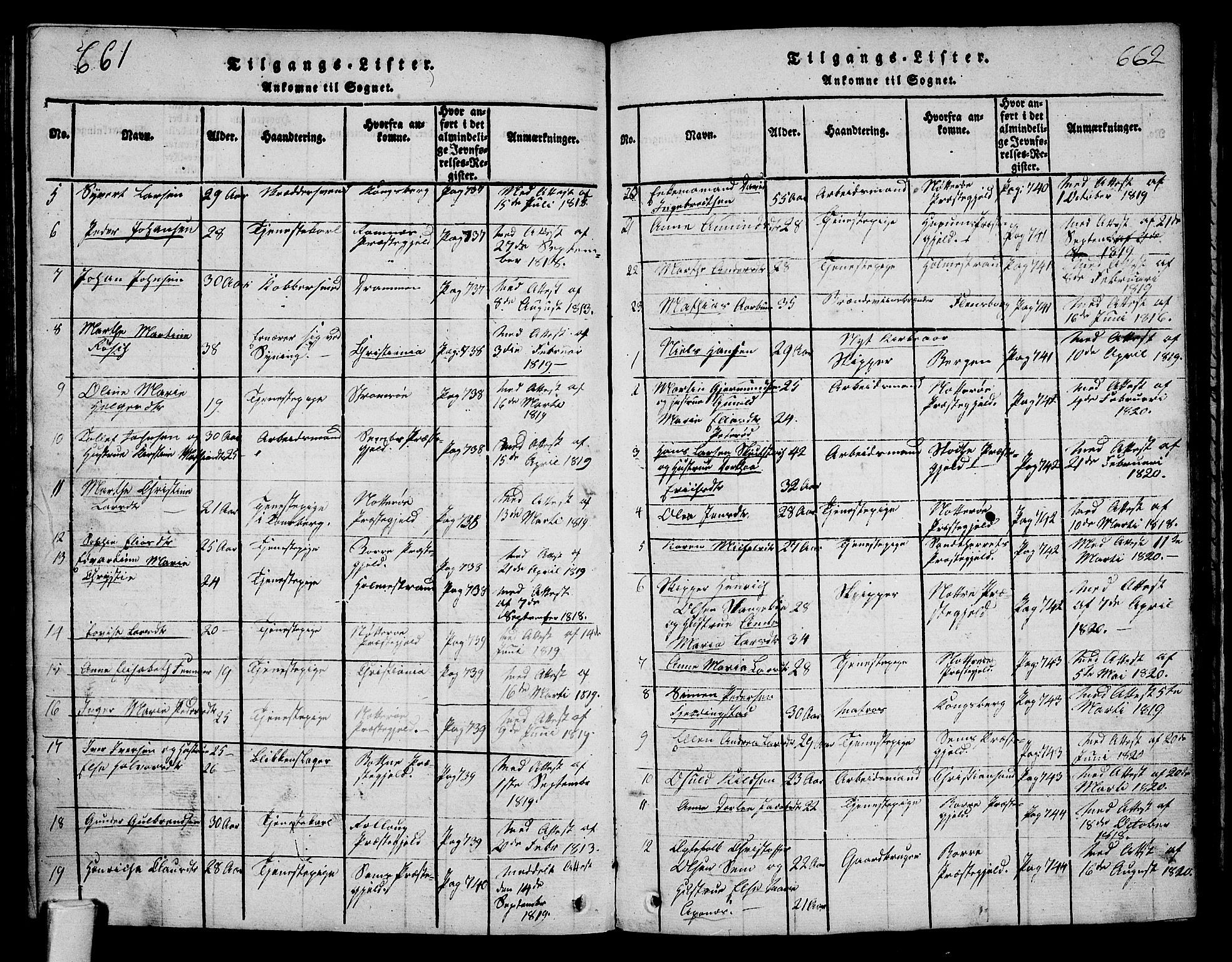 Tønsberg kirkebøker, AV/SAKO-A-330/F/Fa/L0004: Parish register (official) no. I 4, 1813-1826, p. 661-662