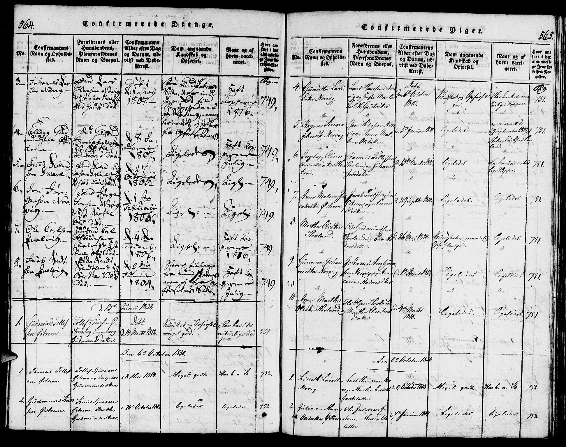 Torvastad sokneprestkontor, SAST/A -101857/H/Ha/Haa/L0003: Parish register (official) no. A 3 /2, 1817-1837, p. 564-565