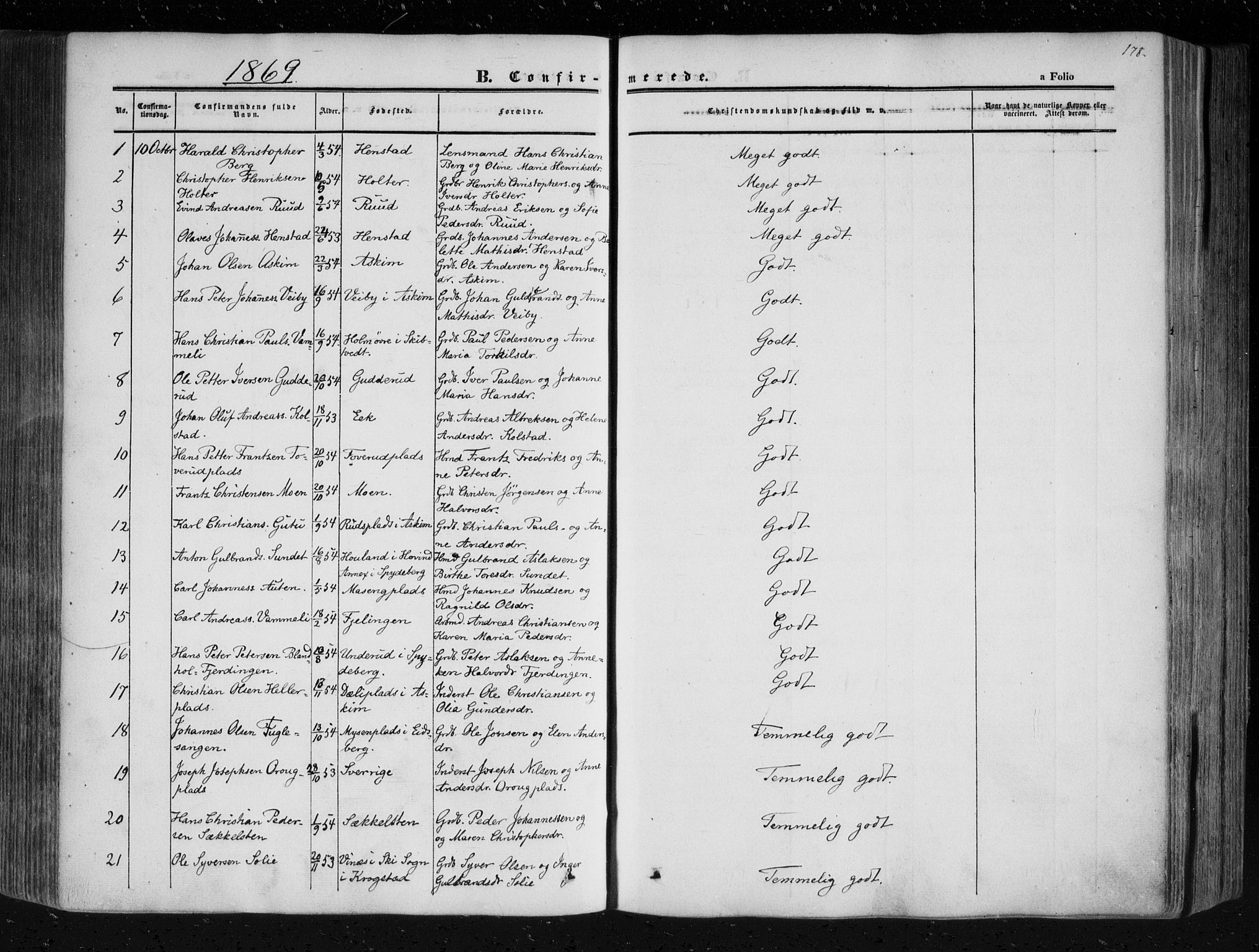 Askim prestekontor Kirkebøker, SAO/A-10900/F/Fa/L0005: Parish register (official) no. 5, 1847-1879, p. 178