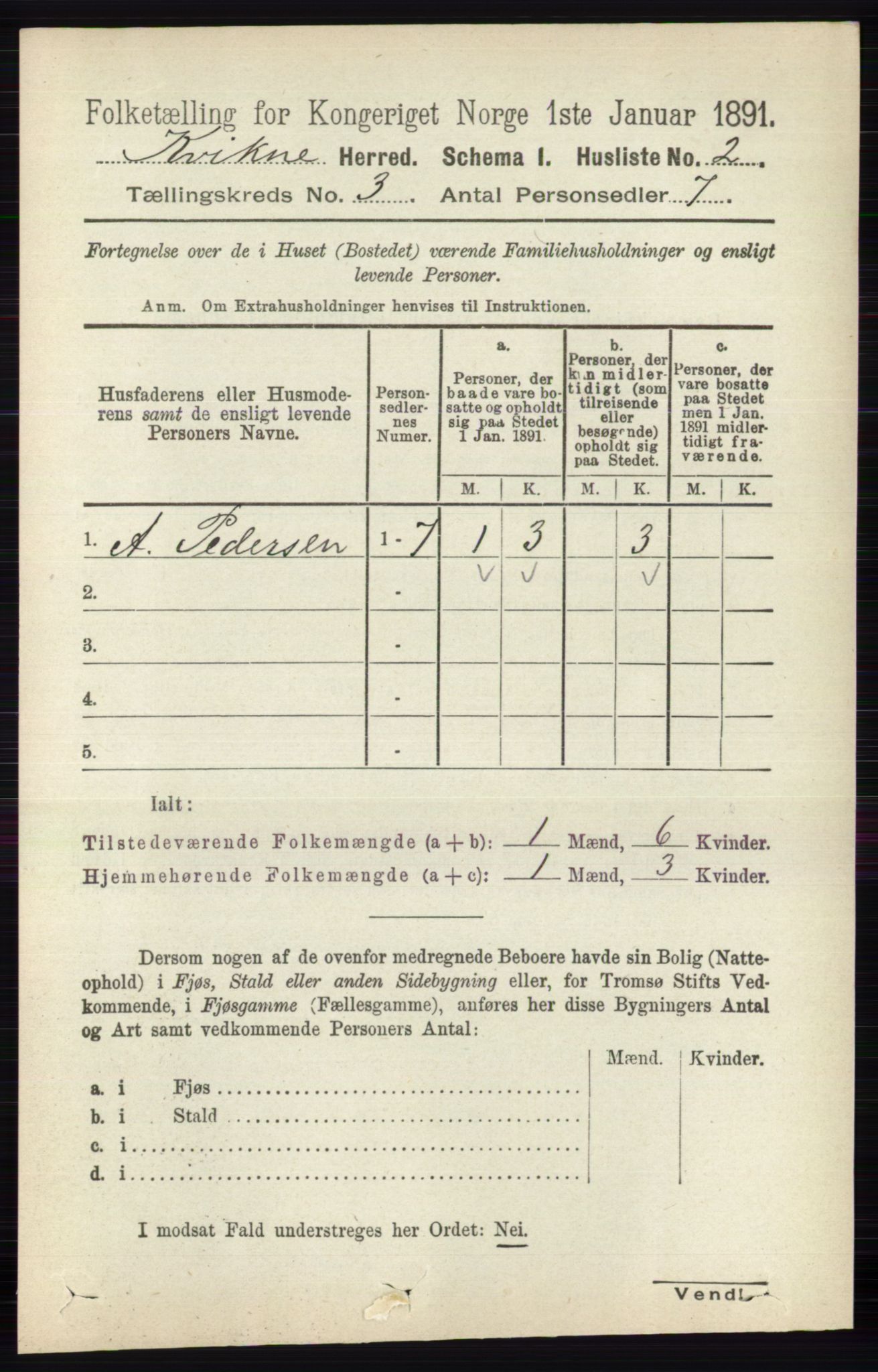 RA, 1891 census for 0440 Kvikne, 1891, p. 645