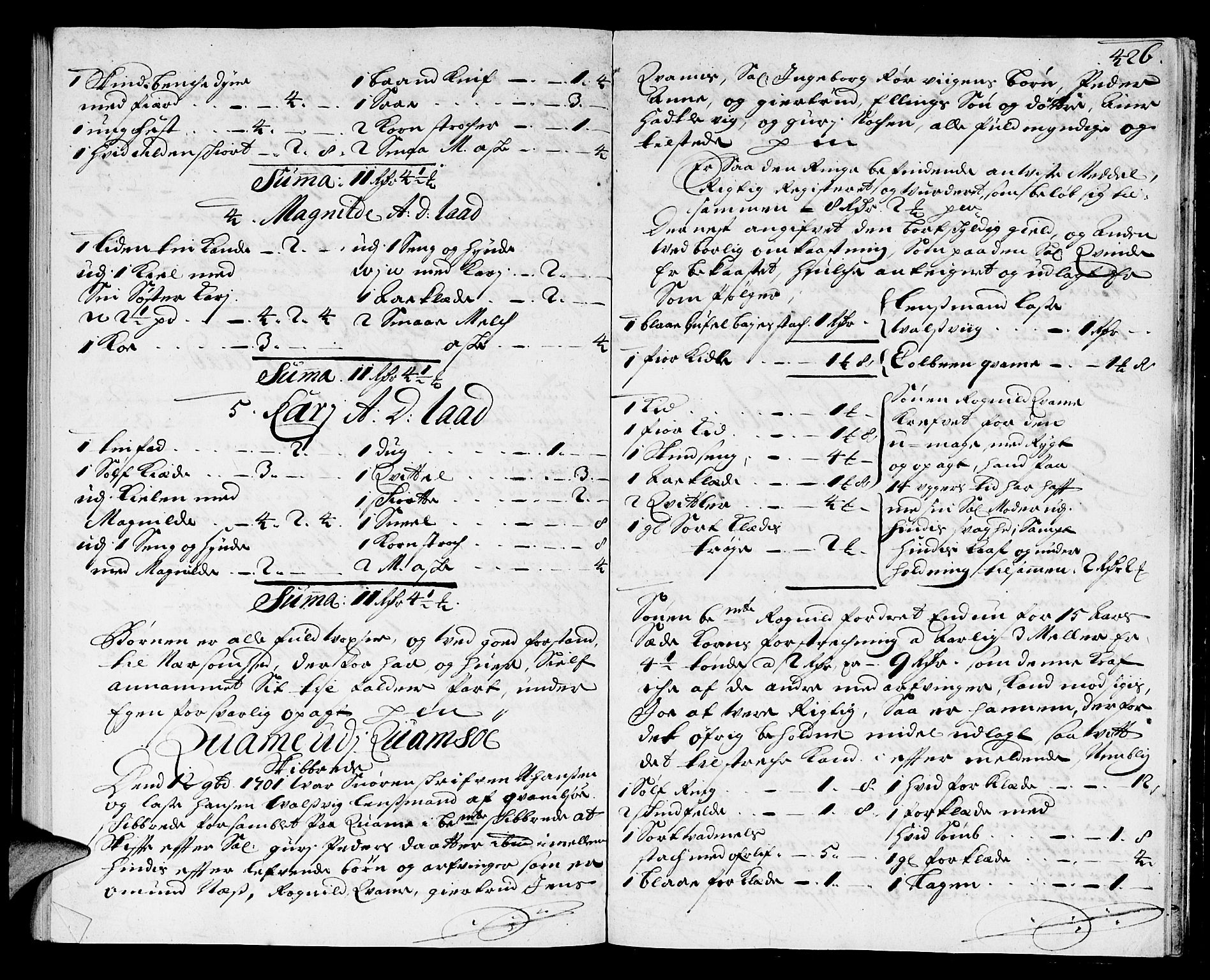 Ytre Sogn tingrett, AV/SAB-A-2601/1/H/Ha/L0001b: Skifteprotokoll, 1700-1701, p. 425b-426a