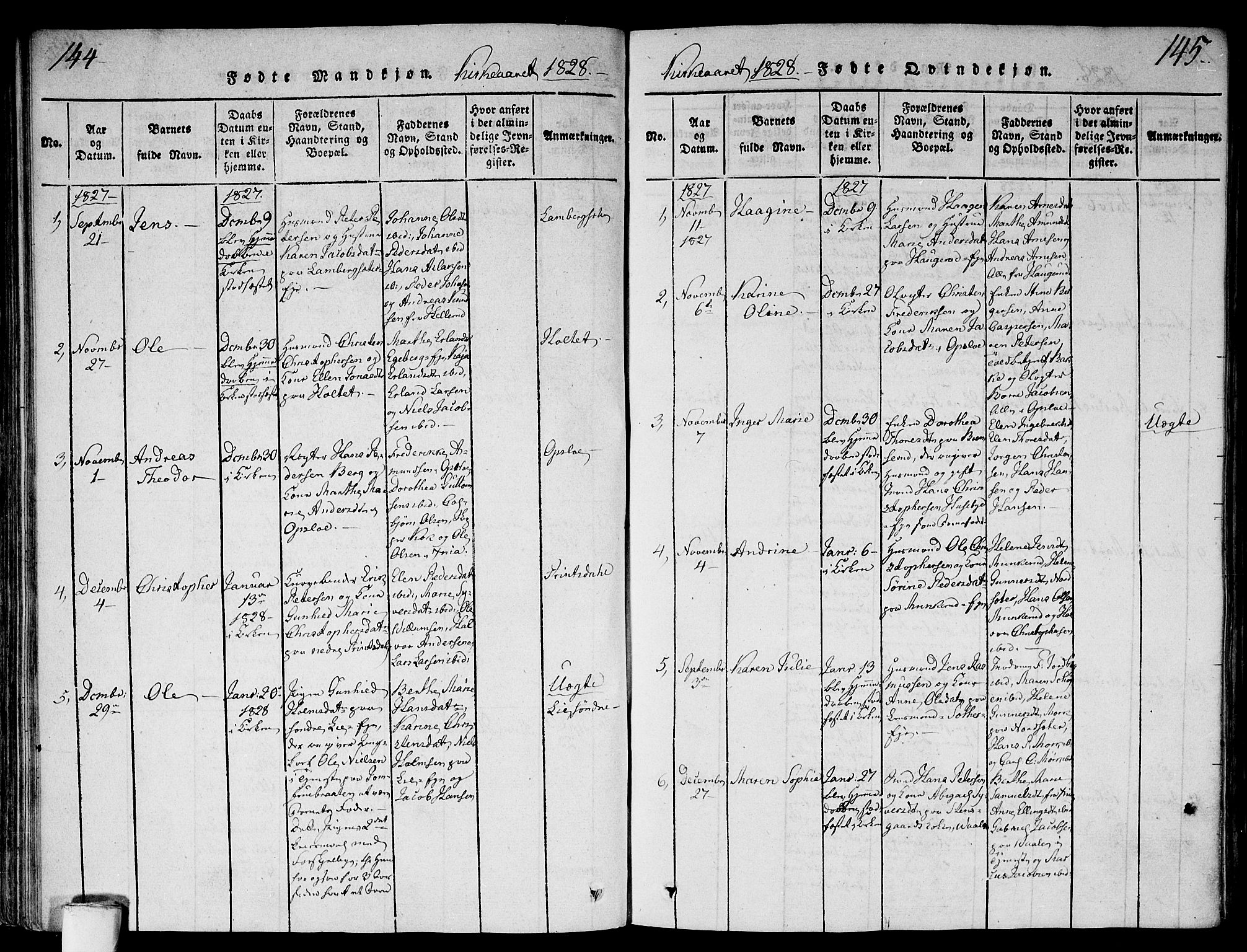 Gamlebyen prestekontor Kirkebøker, SAO/A-10884/F/Fa/L0002: Parish register (official) no. 2, 1817-1829, p. 144-145
