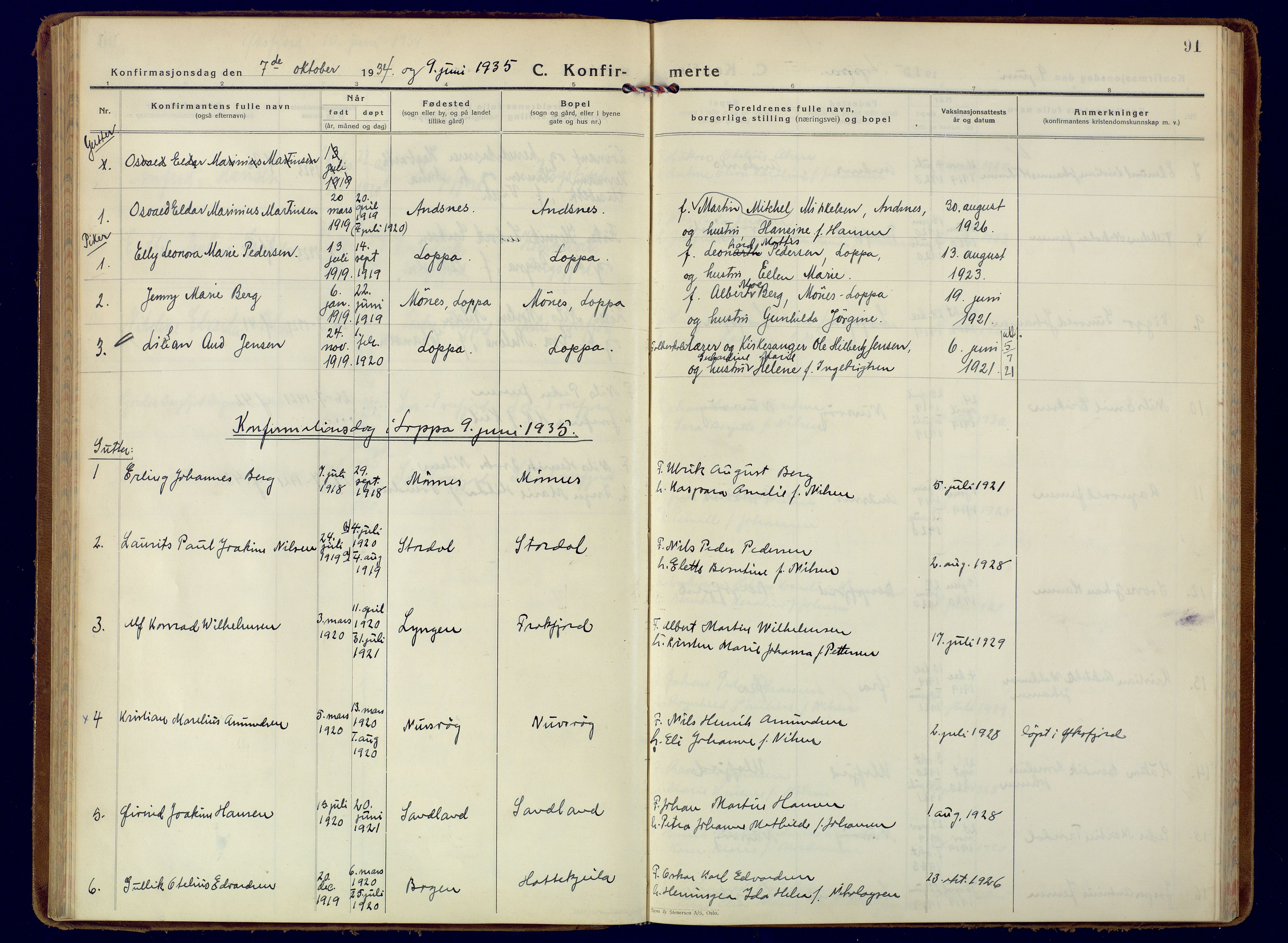 Loppa sokneprestkontor, AV/SATØ-S-1339/H/Ha/L0014kirke: Parish register (official) no. 14, 1933-1942, p. 91