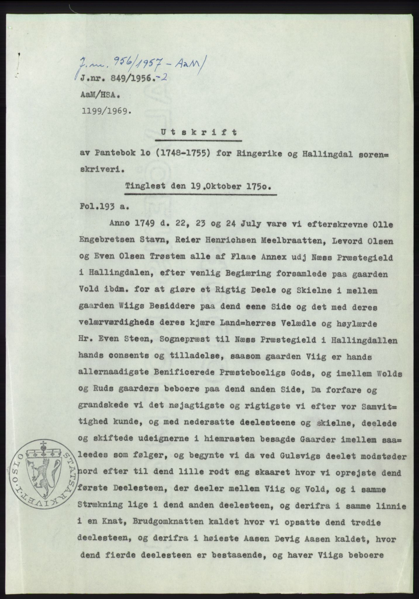 Statsarkivet i Kongsberg, AV/SAKO-A-0001/E/Ee/L0007: Avskrifter, SAO jnr. 802/1956 - 1199/1956, 1956, p. 90